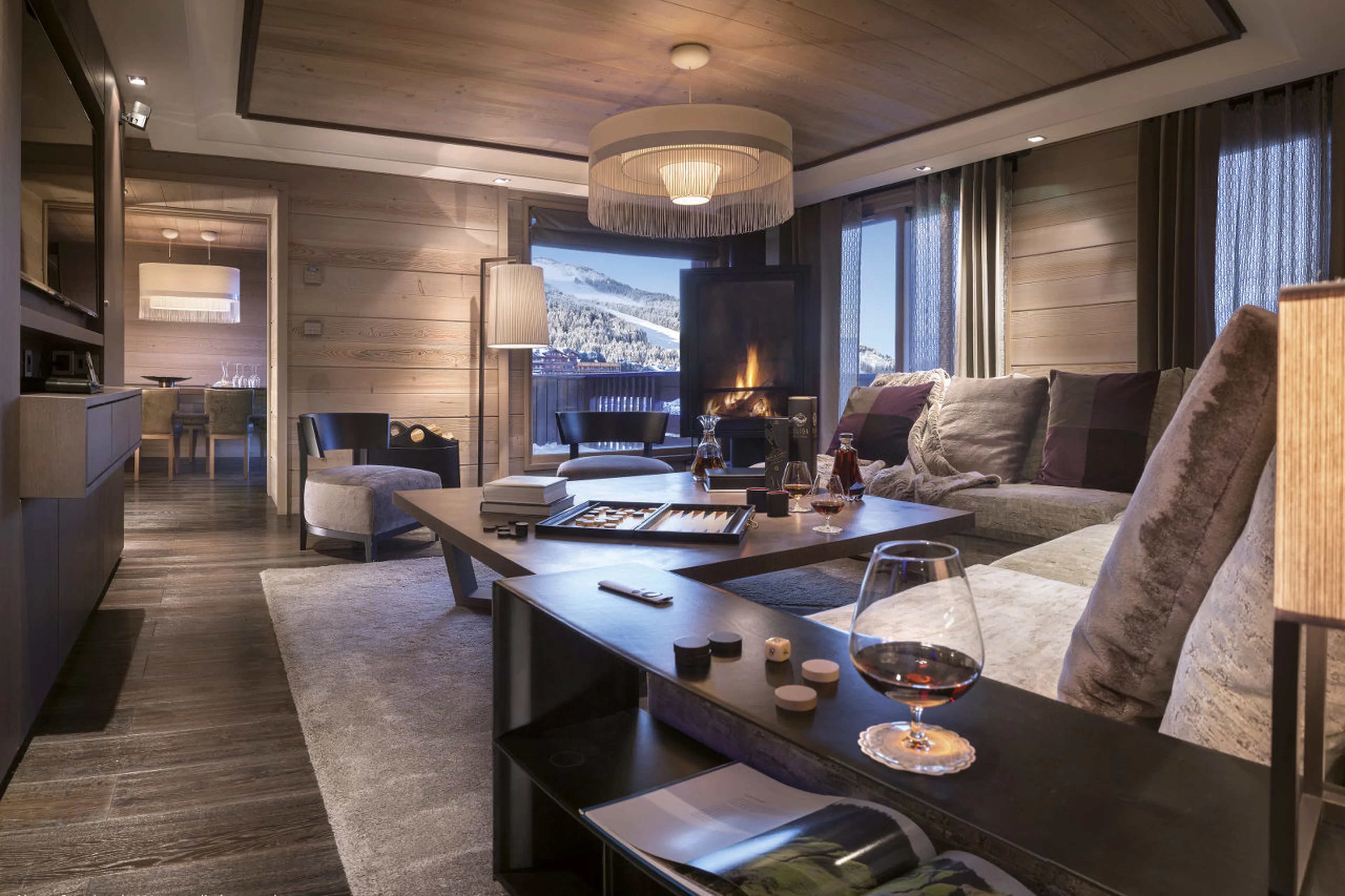 Large living room with stunning view over valley in Apartment Jade in Courchevel 1850