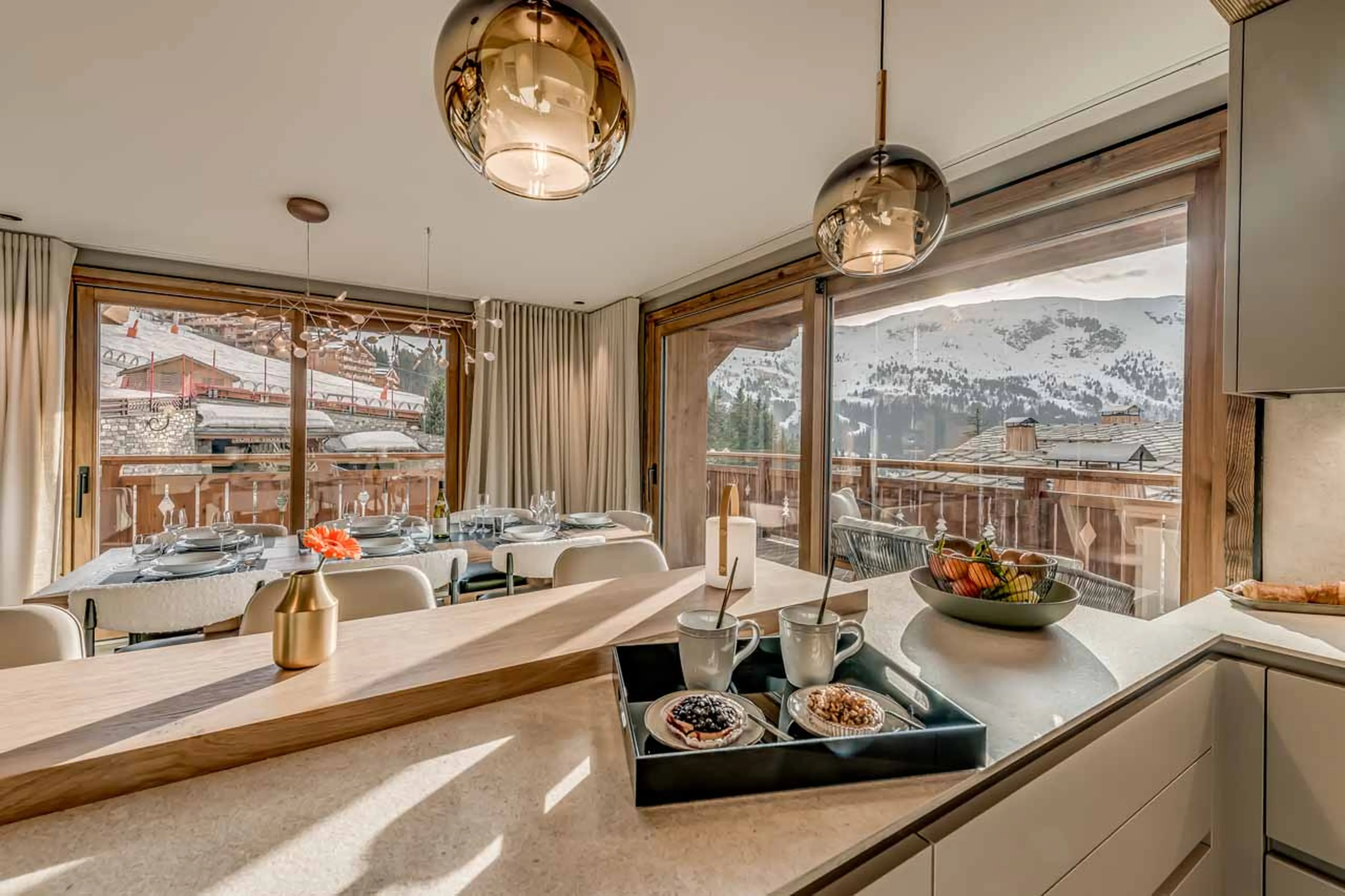 Kitchen overlooking dining area at Apartment Josanne in Meribel