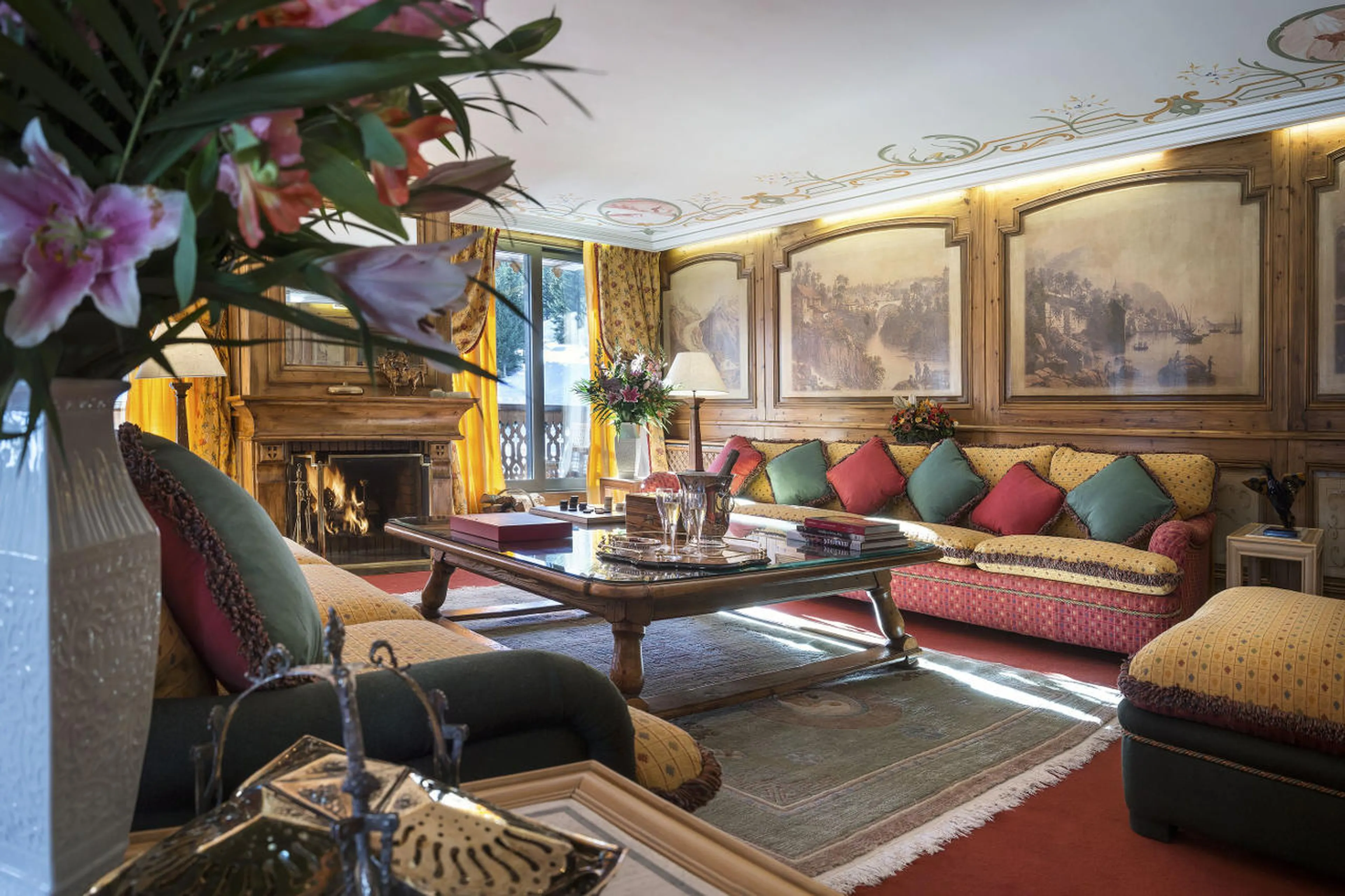 Graceful living room with fireplace and balcony access in Apartment Le Refuge, Courchevel 1850