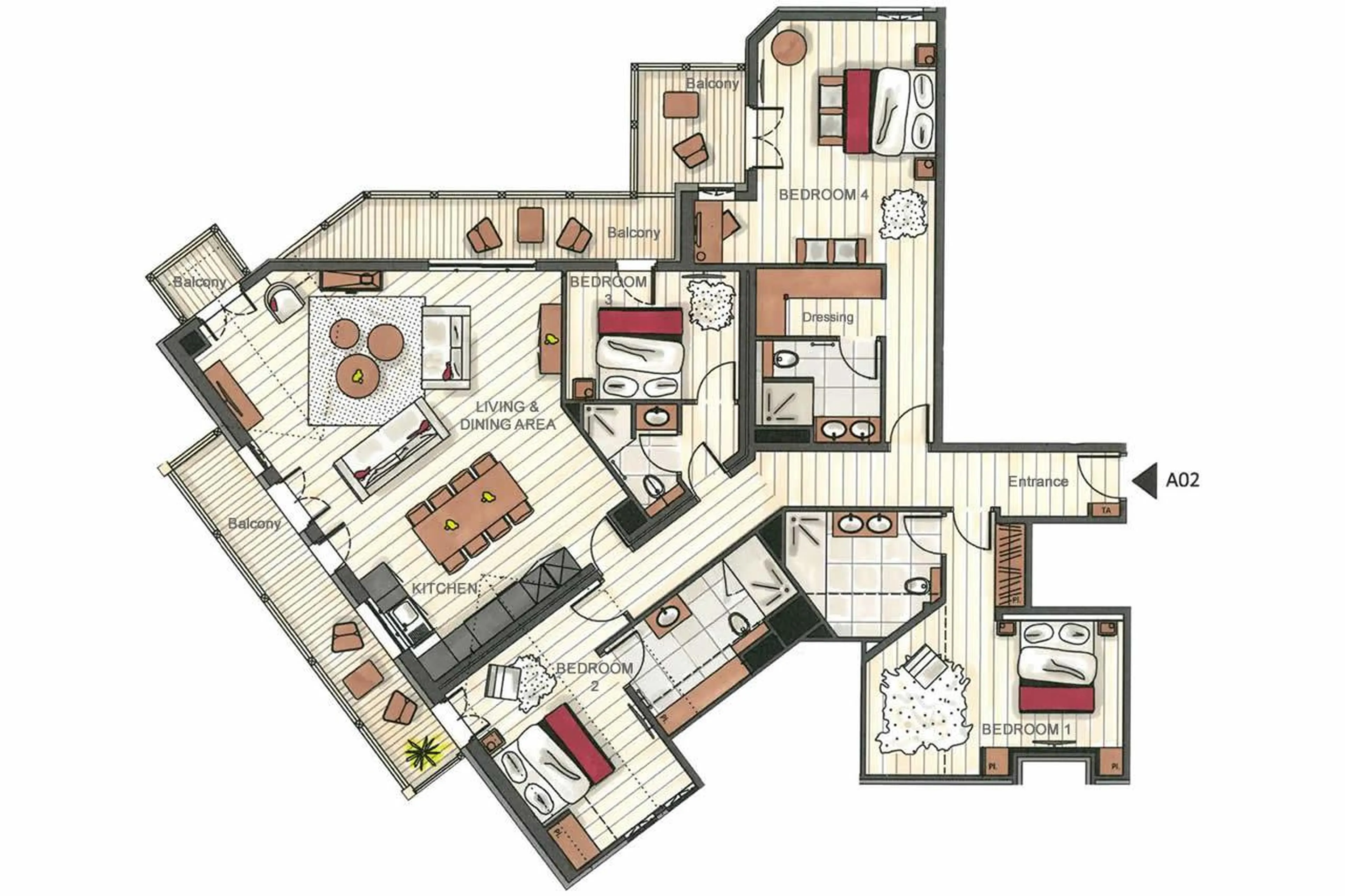 Floor plan of Apartment Makalu in Courchevel 1650