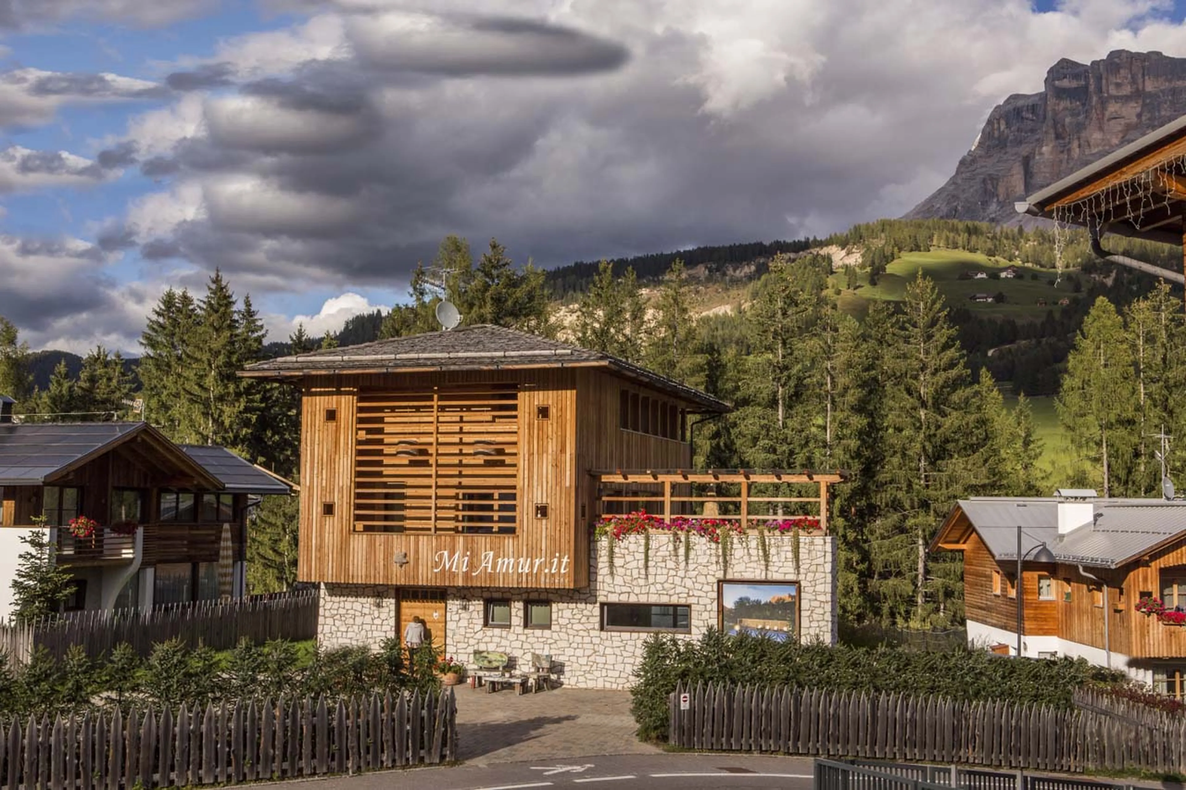 Exterior of Chalet Mi Amur in Alta Badia in summer