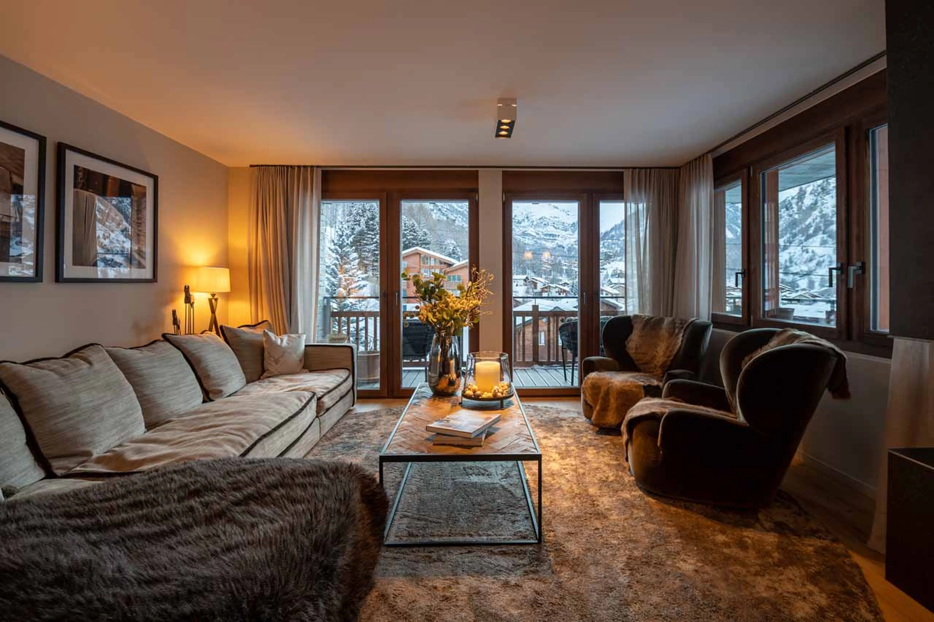Living area overlooking village at Apartment Nabucco in Zermatt