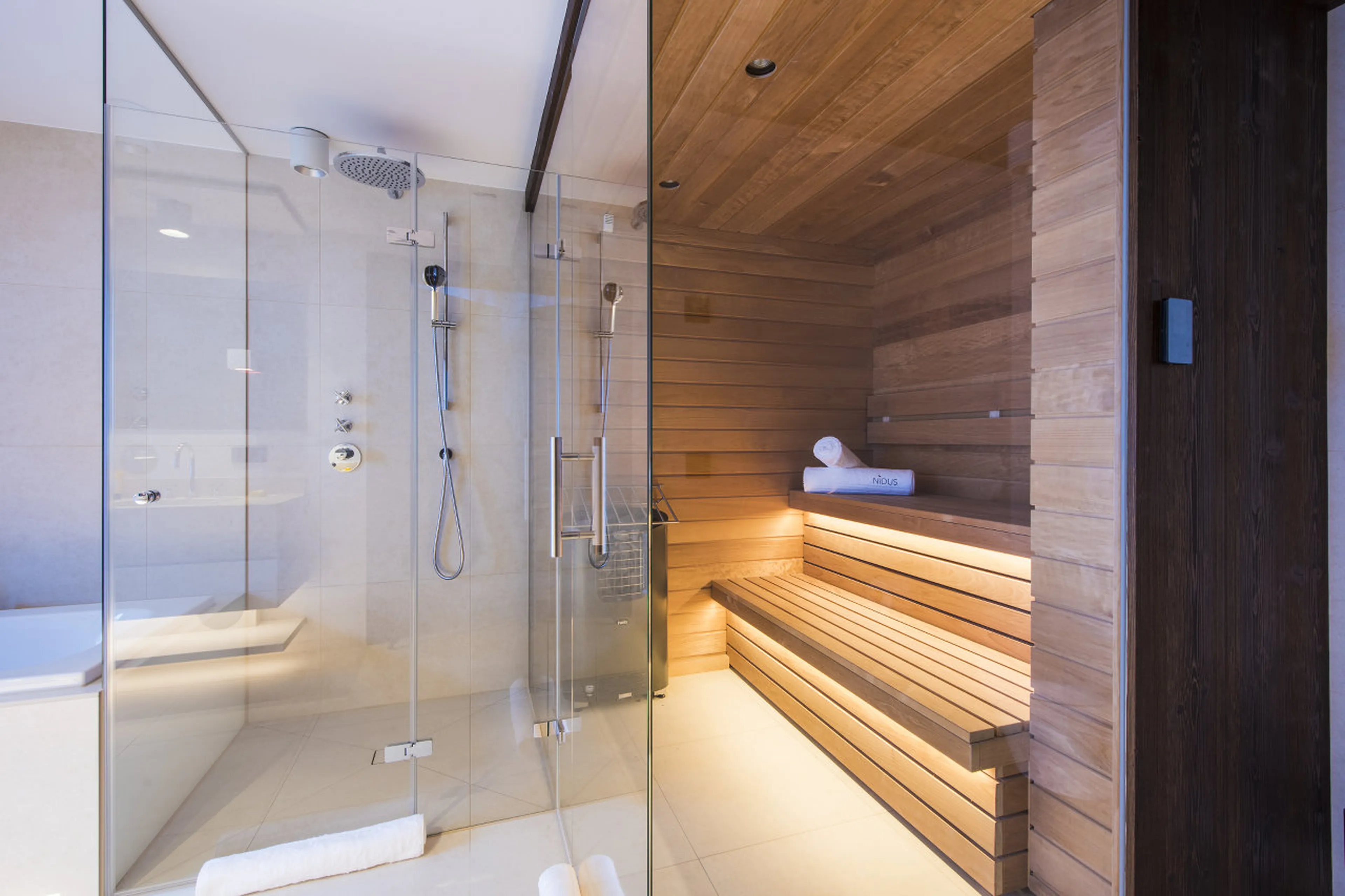 Sauna in en-suite master bathroom in Nidus Apartment 4 in Lech