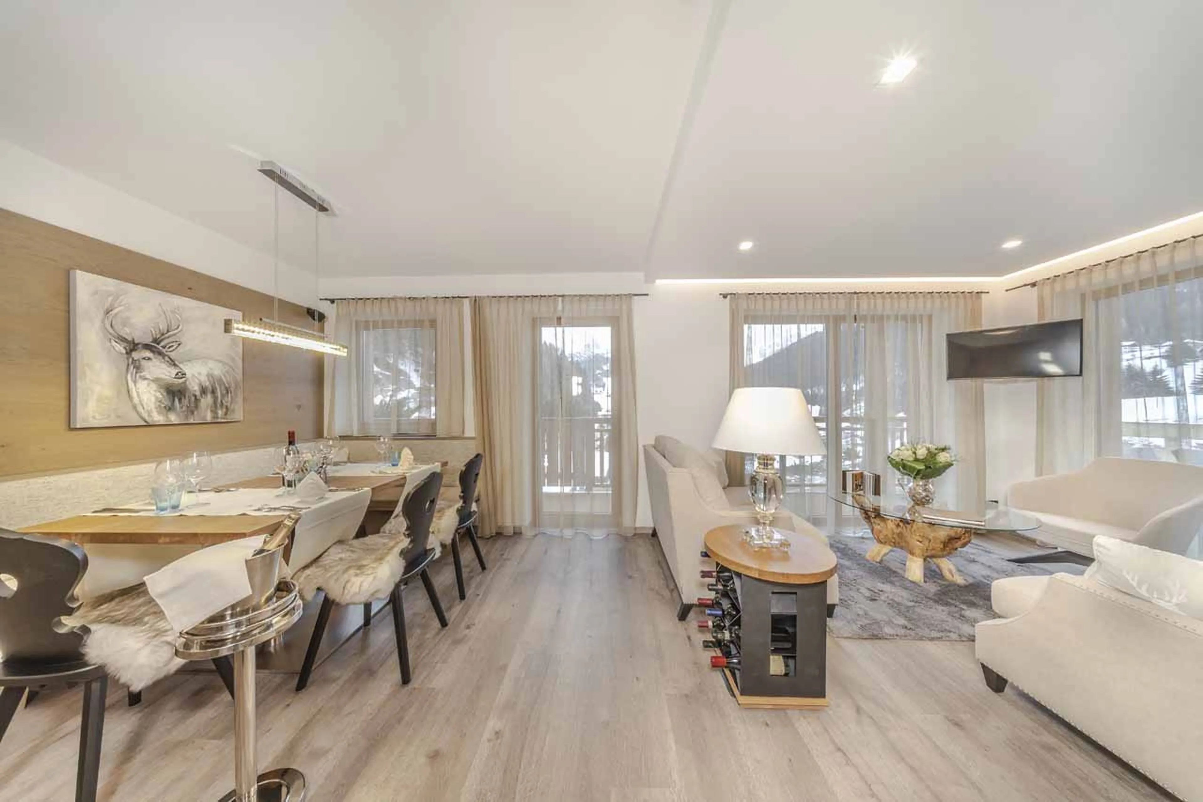 Open plan living area at Apartment Panorama in Val Gardena