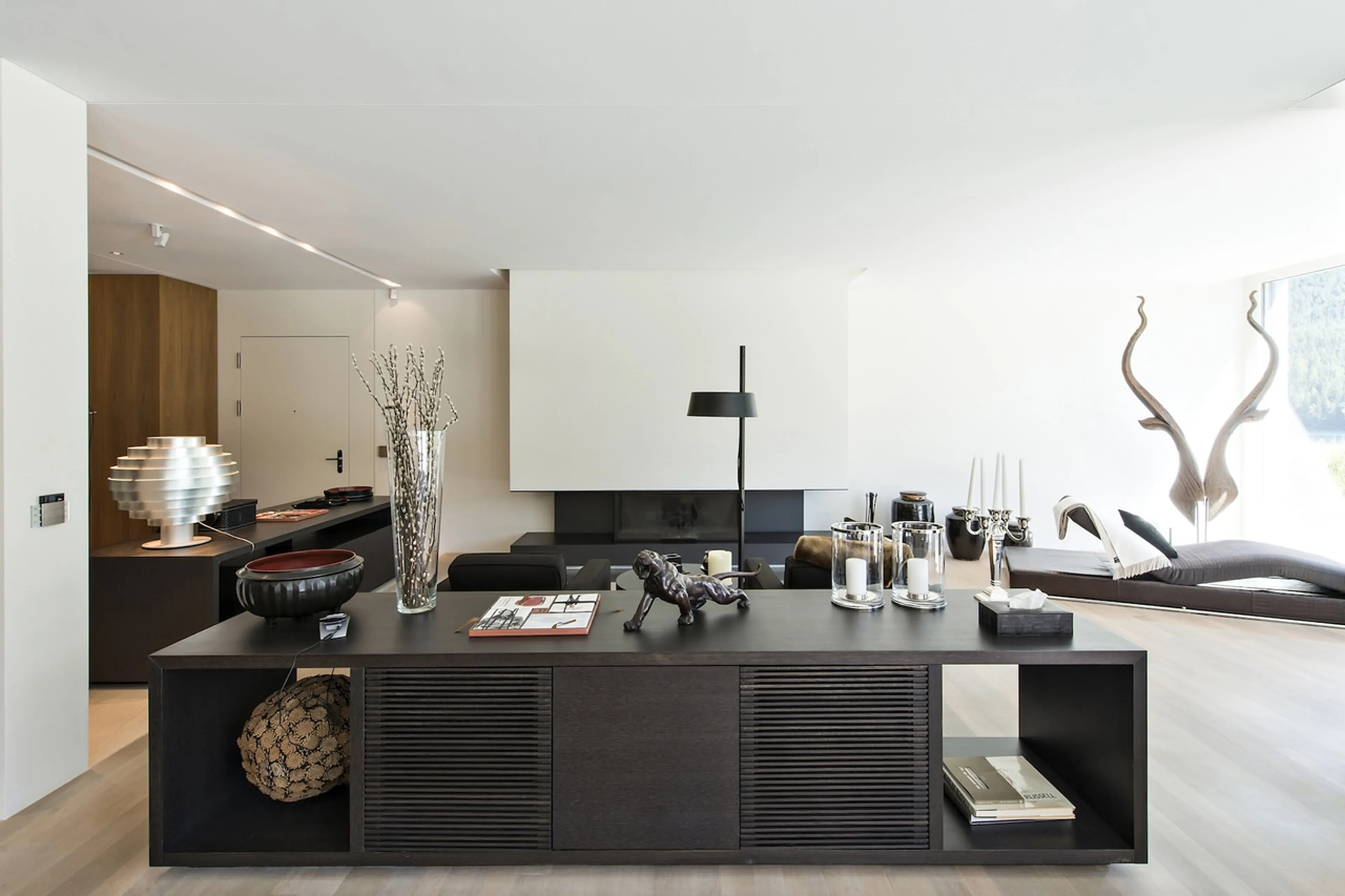 Contemporary decor in living area of The Loft in St Moritz