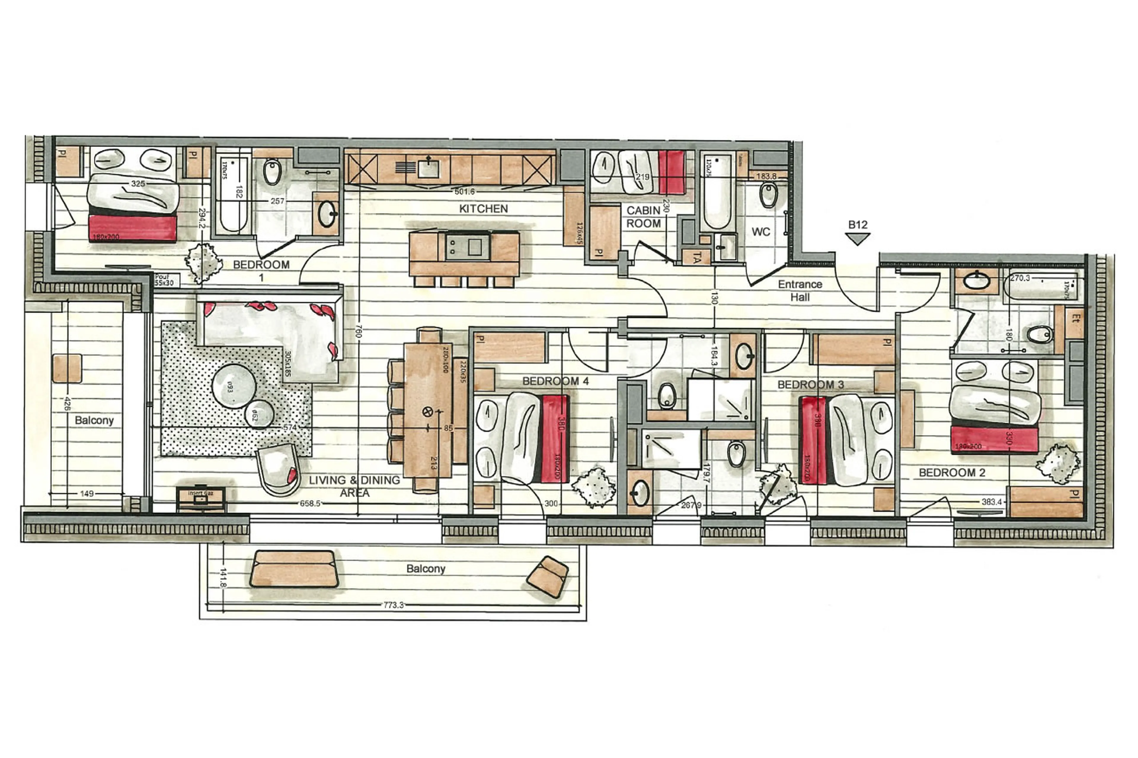 Floor plan of Vail Lodge Apartment B12 in Val d'Isere