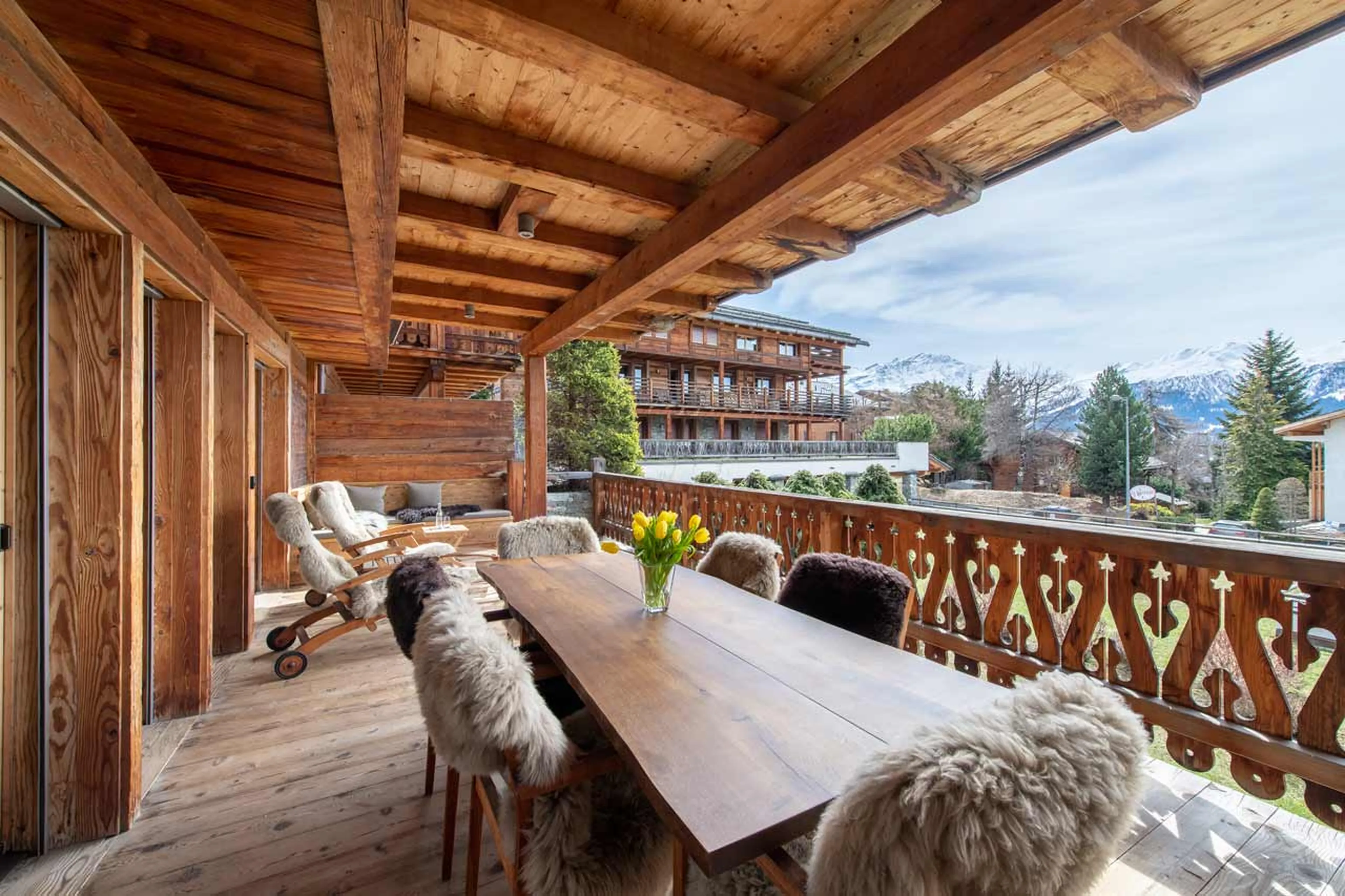 Mountain views from the balcony of Apartment Victoria 111 in Verbier