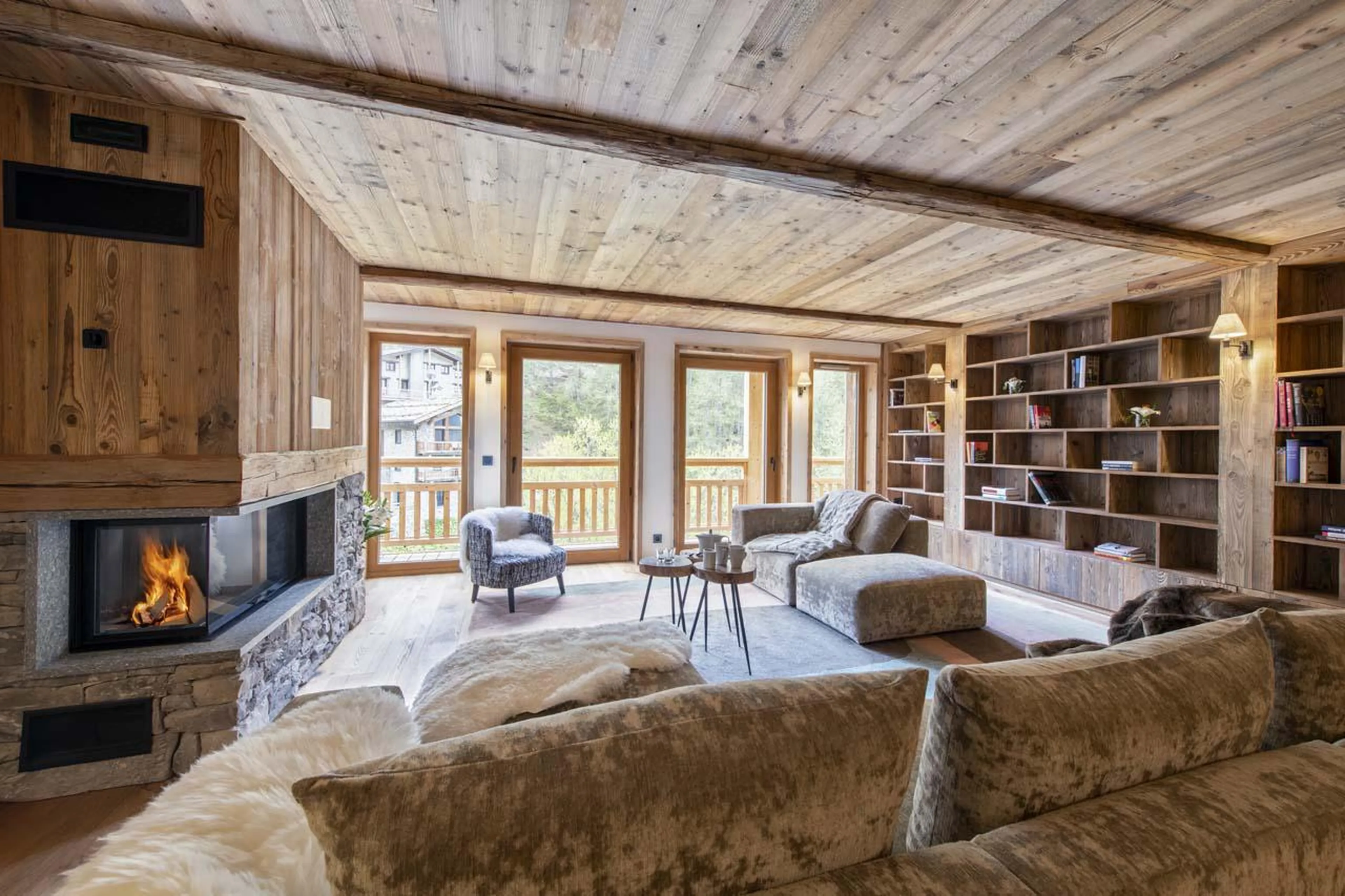 French windows in living area of Arolay Apartment 2 in Val d'Isere