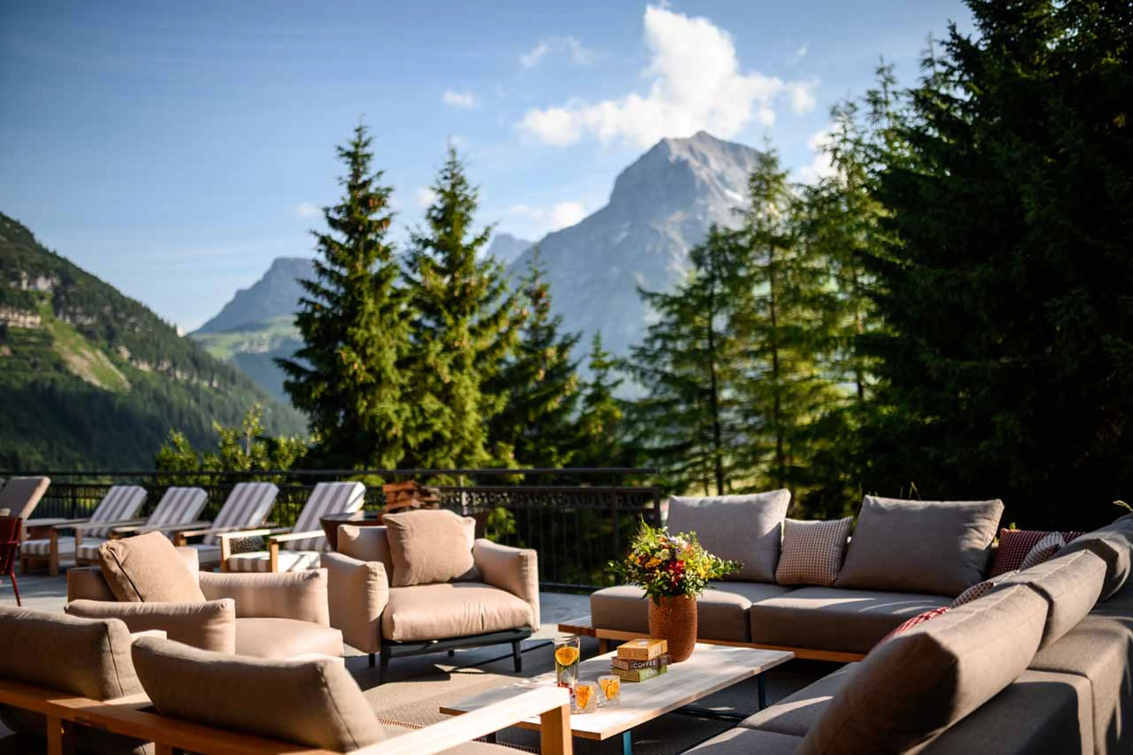 Comfortable seating on terrace of Chalet Arula 1 in Lech