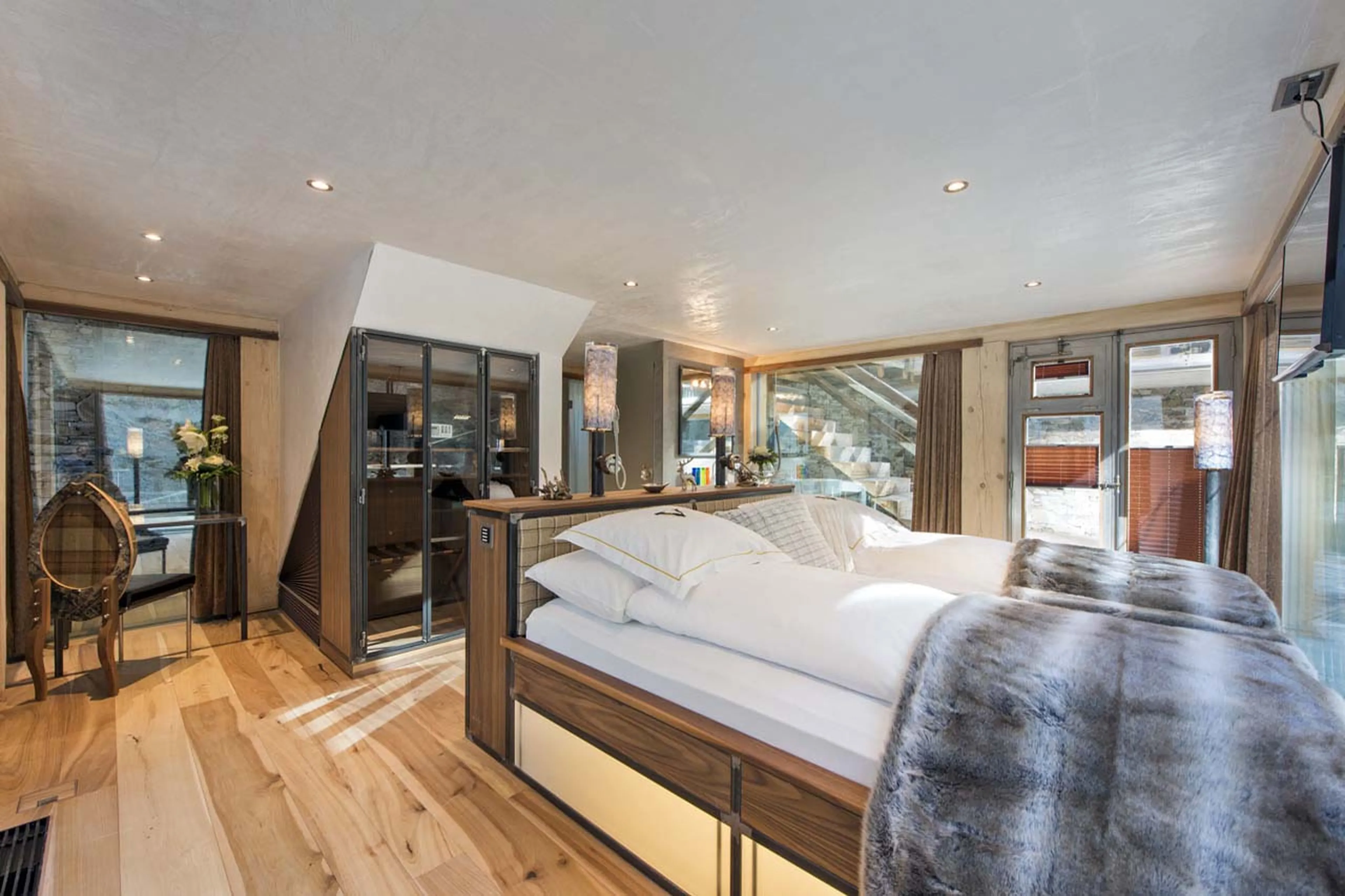 Bedroom four with terrace at Backstage Luxury Loft in Zermatt