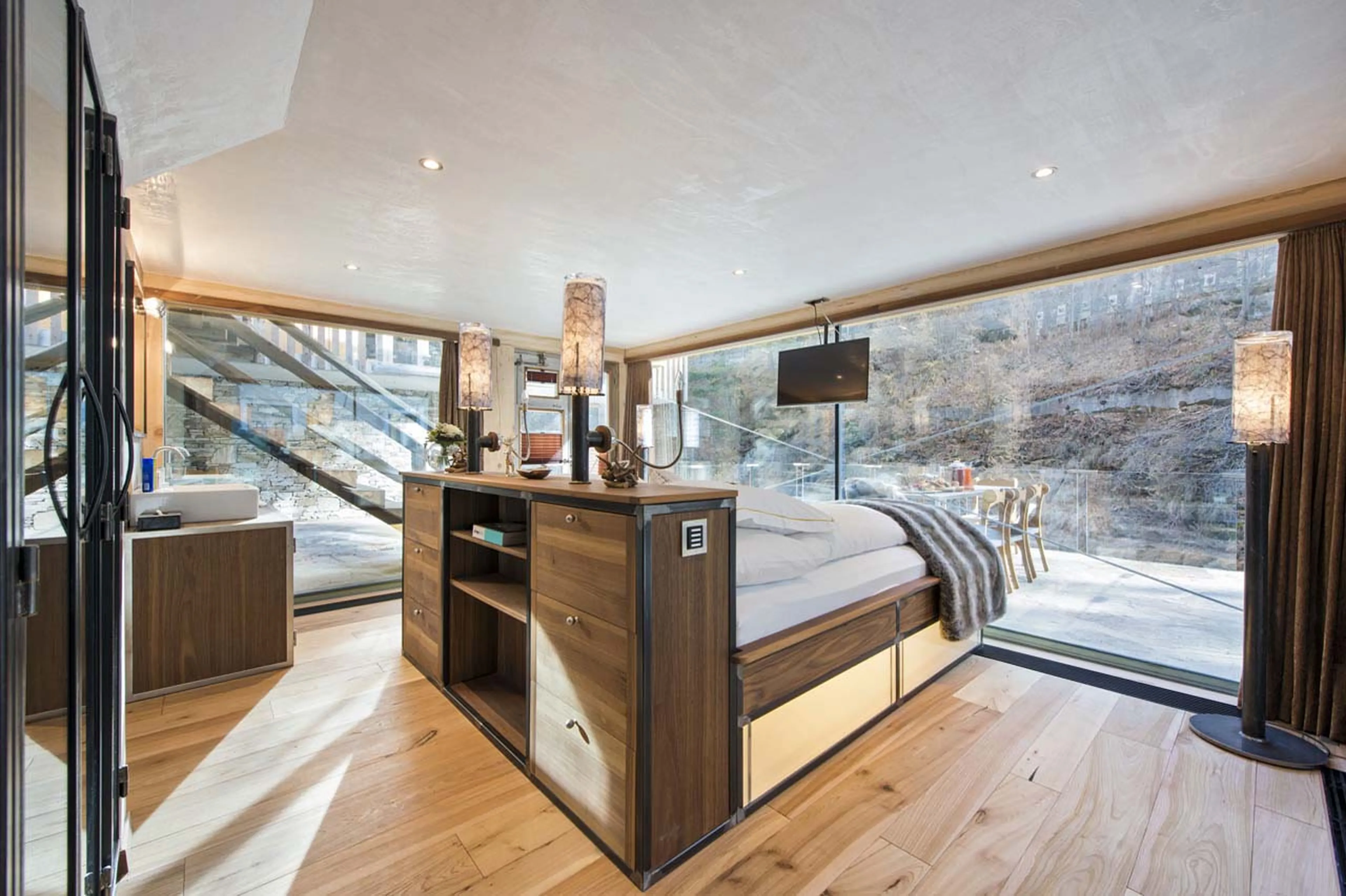 Access to terrace from bedroom four at Backstage Luxury Loft in Zermatt