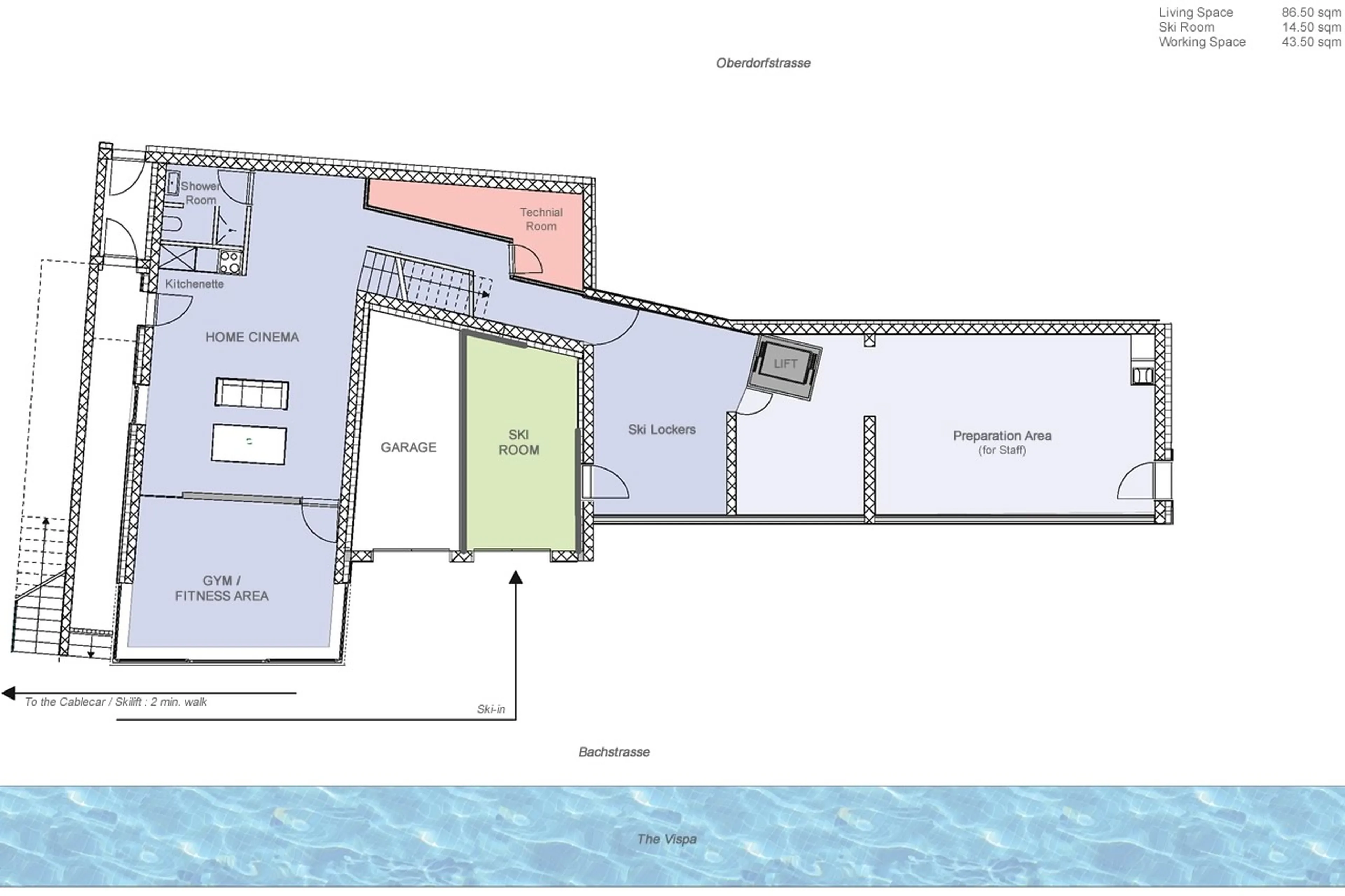 Level -1 floor plan of the Backstage Loft in Zermatt