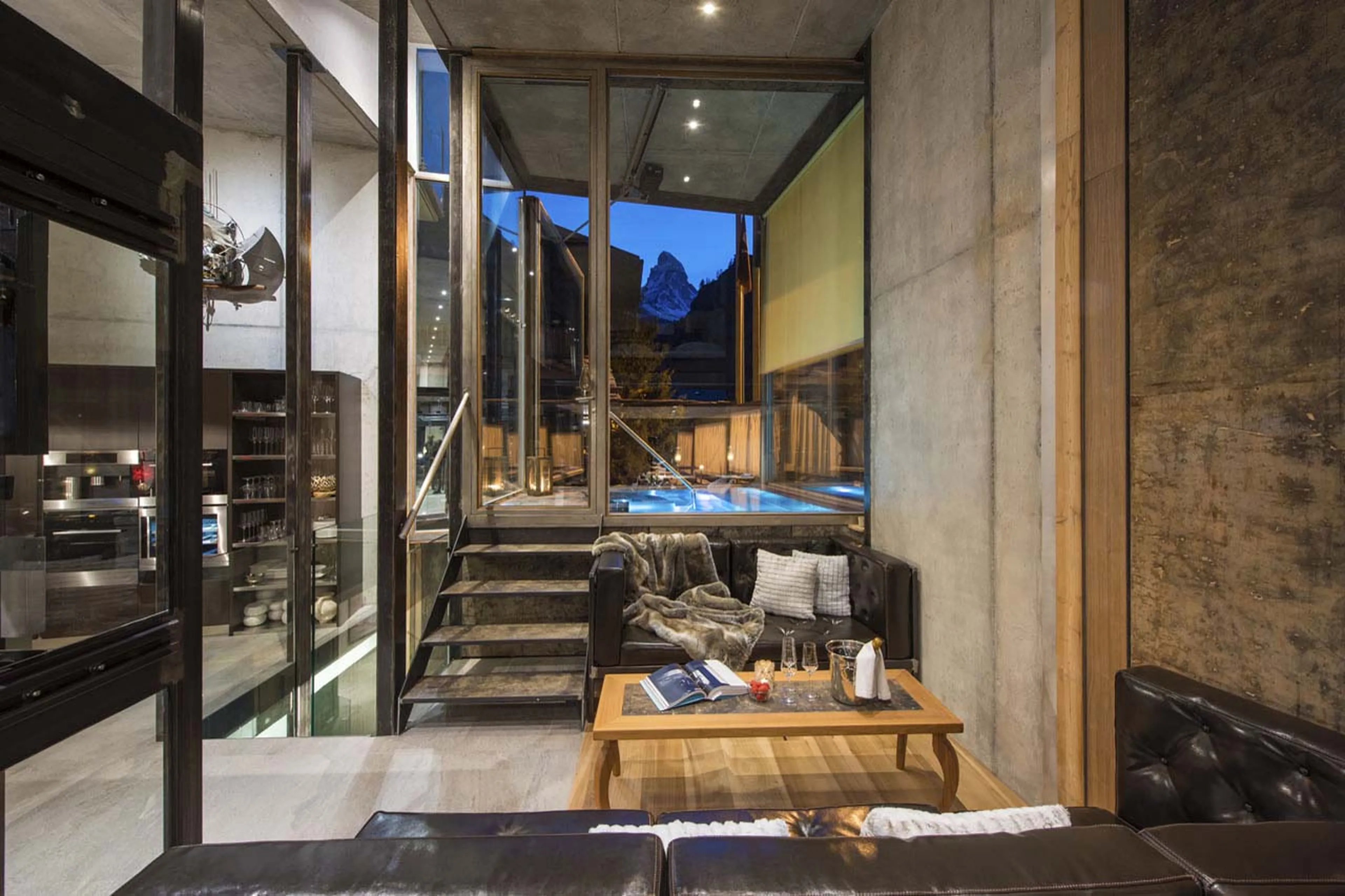 Matterhorn views from hot tub at Backstage Luxury Loft in Zermatt