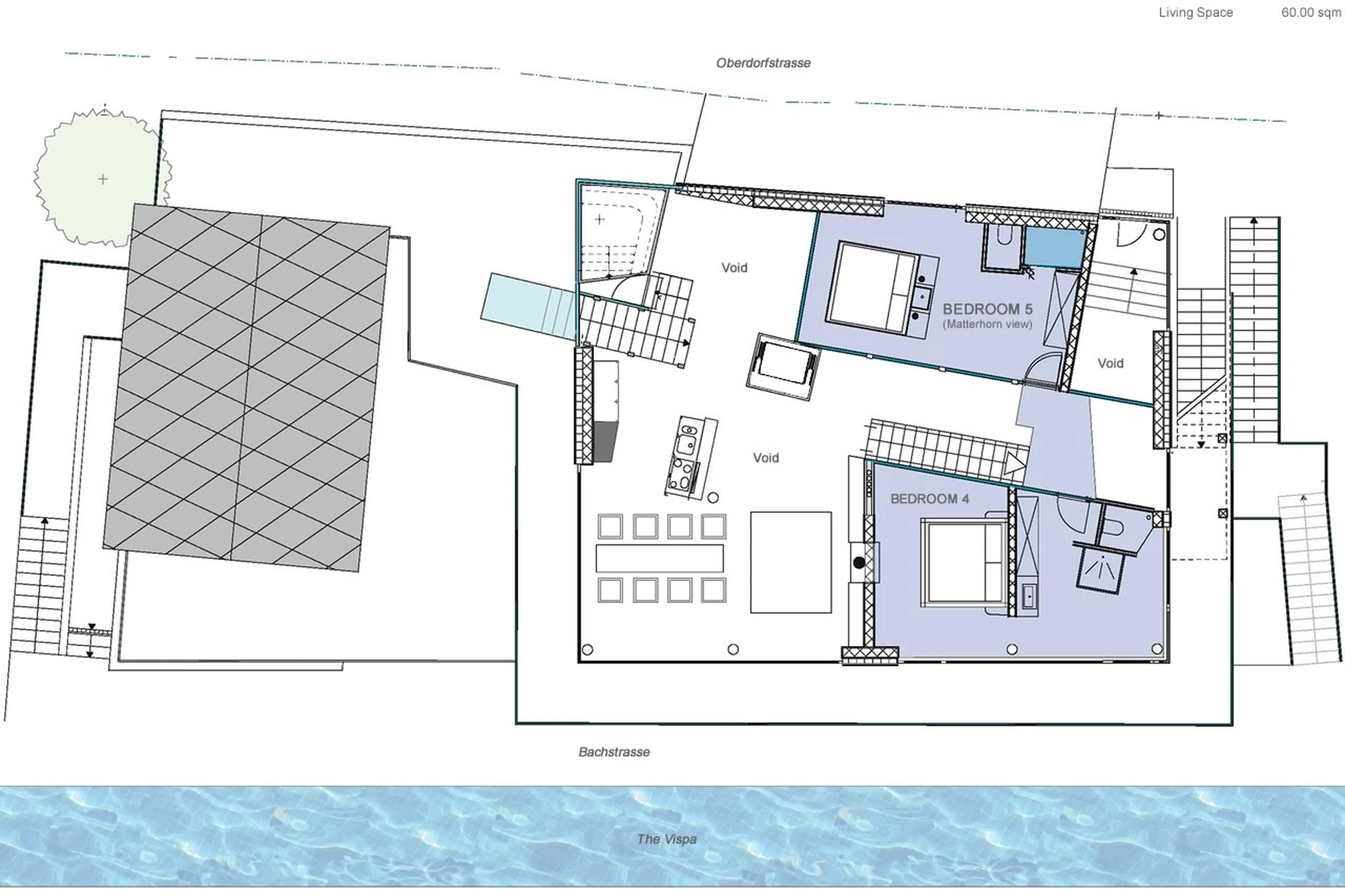 Level 2 floor plan of the Backstage Loft in Zermatt