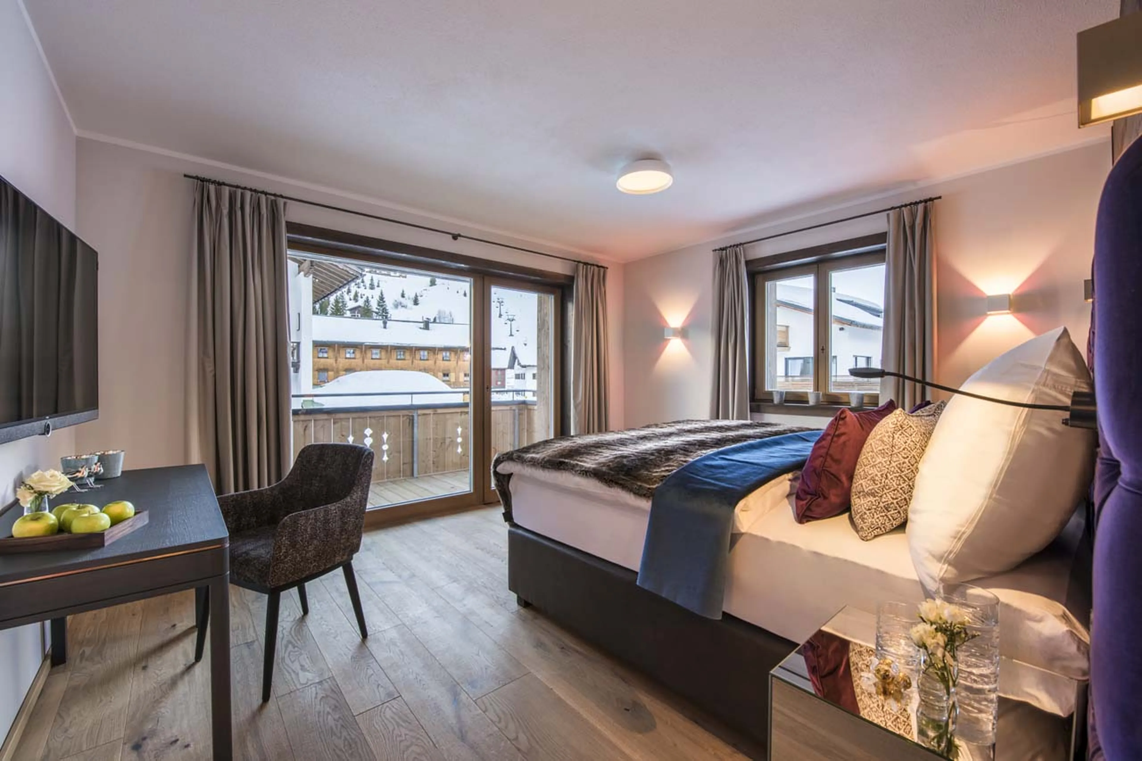 Master bedroom balcony at Exterior of Balegia Apartment 3 in Lech