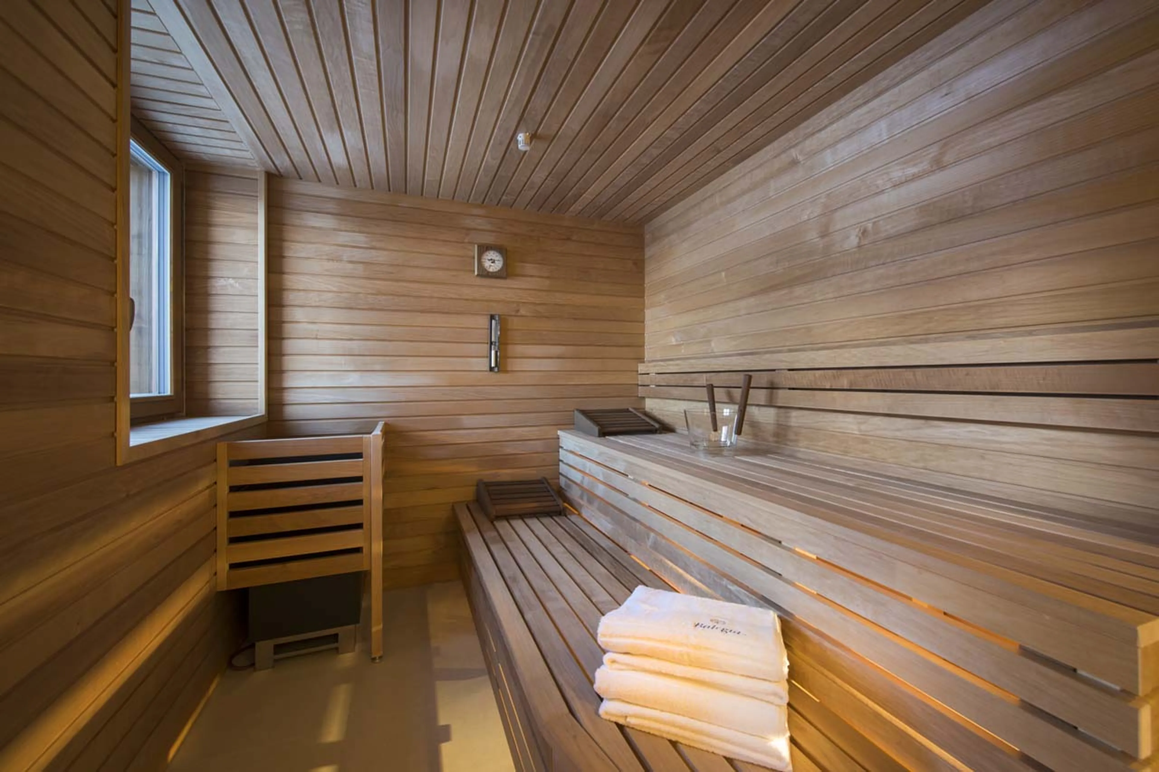 Sauna accessed from master bedroom at Exterior of Balegia Apartment 3 in Lech