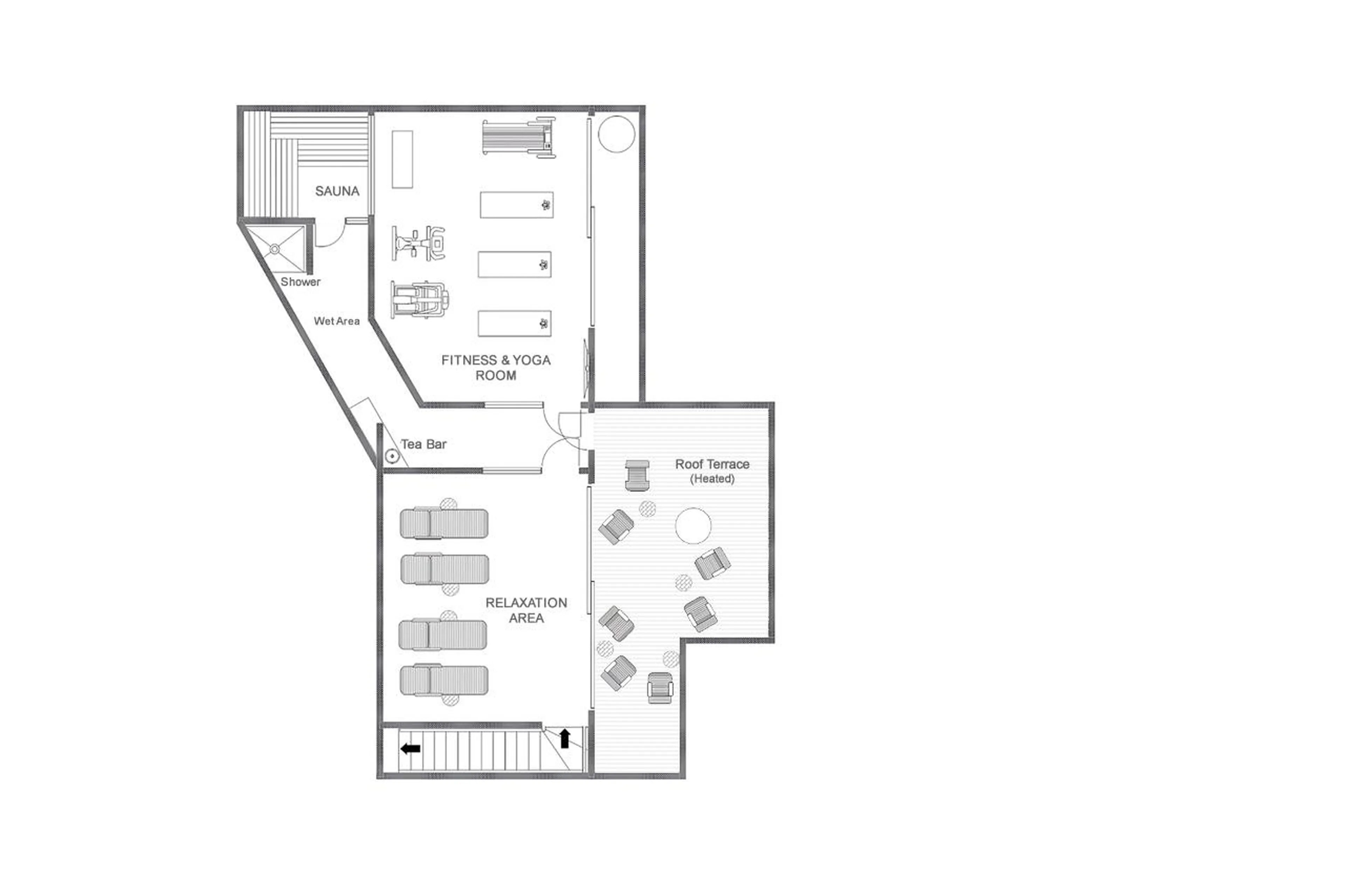 Upper Level floor plan of the Shared Spa of Balegia Apartment 3 in Lech