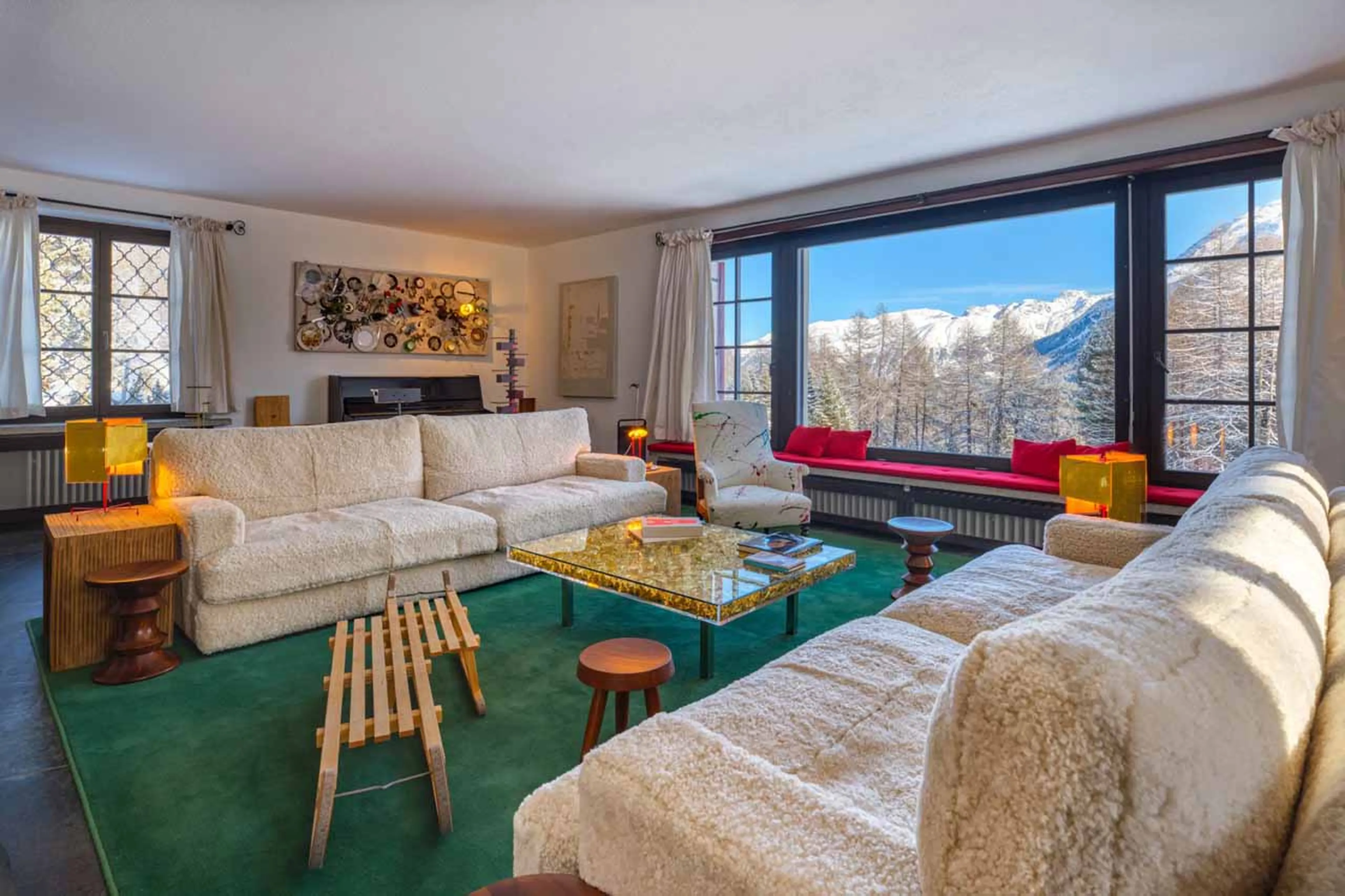 Living area at Chesa Bellaria in St Moritz