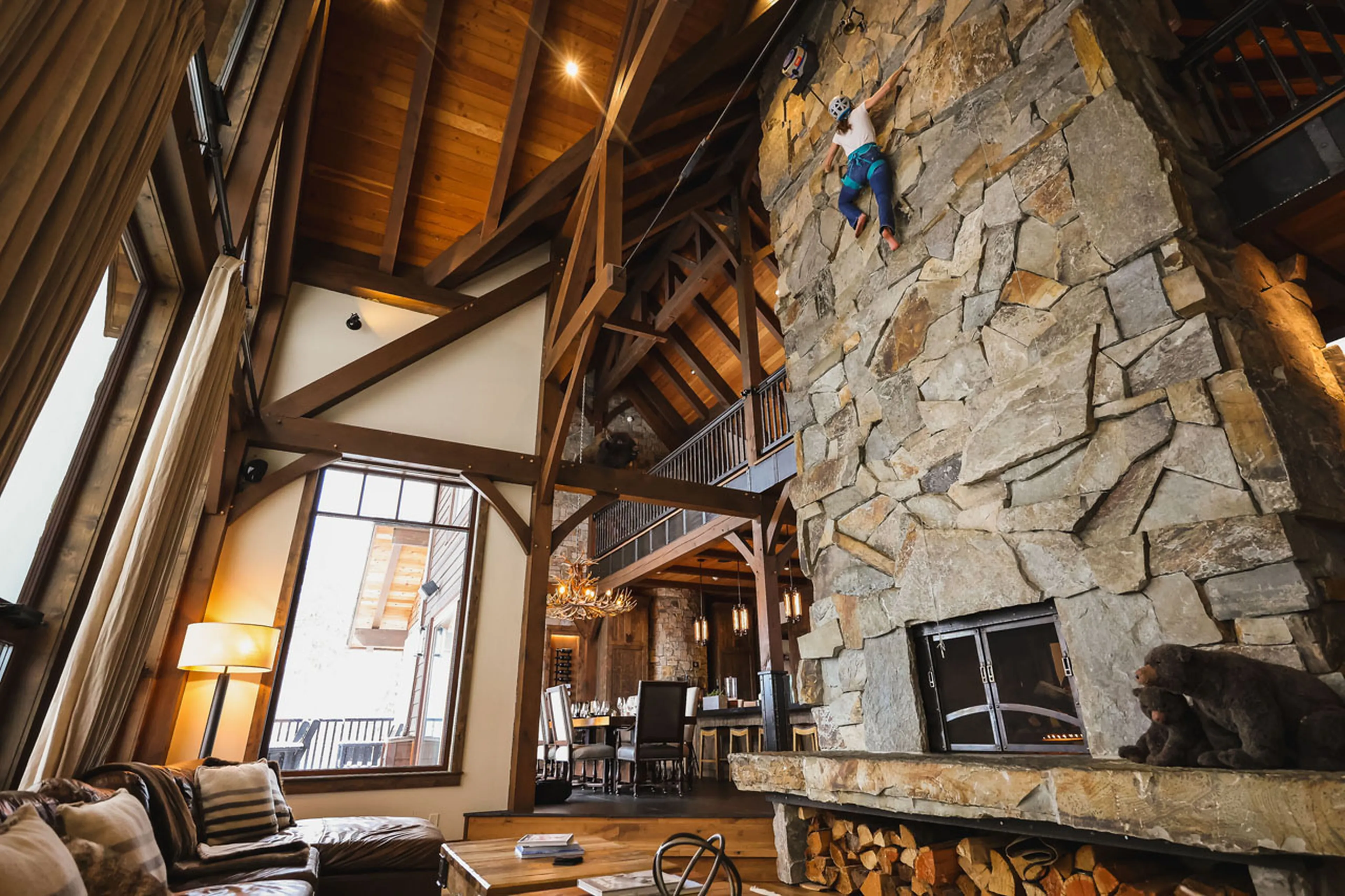 Indoor climbing wall at Bison Lodge in Revelstoke