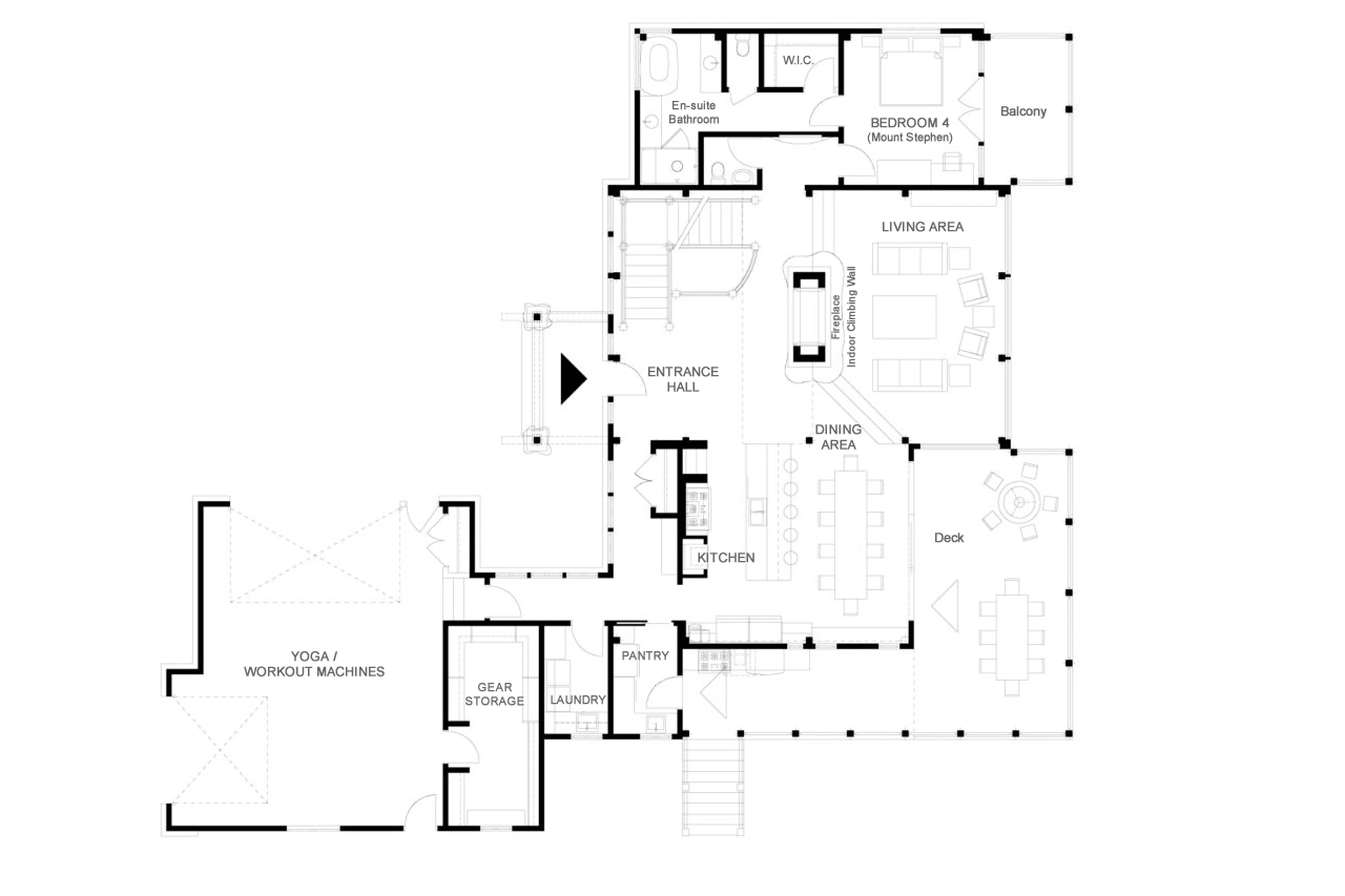 Main level floor plan of Bison Lodge in Revelstoke