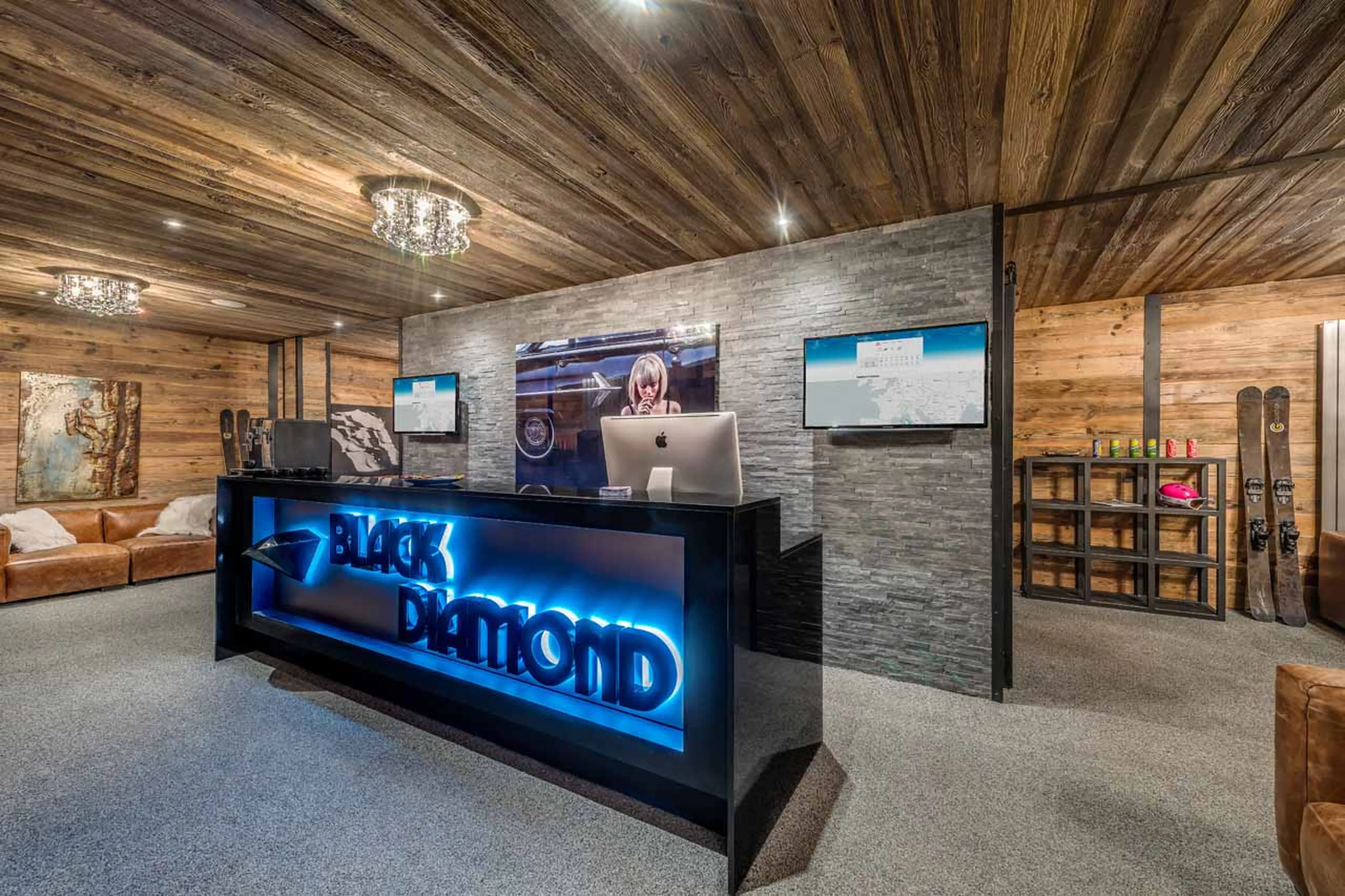 Entrance to ski lounge at Chalet Tango in Tignes