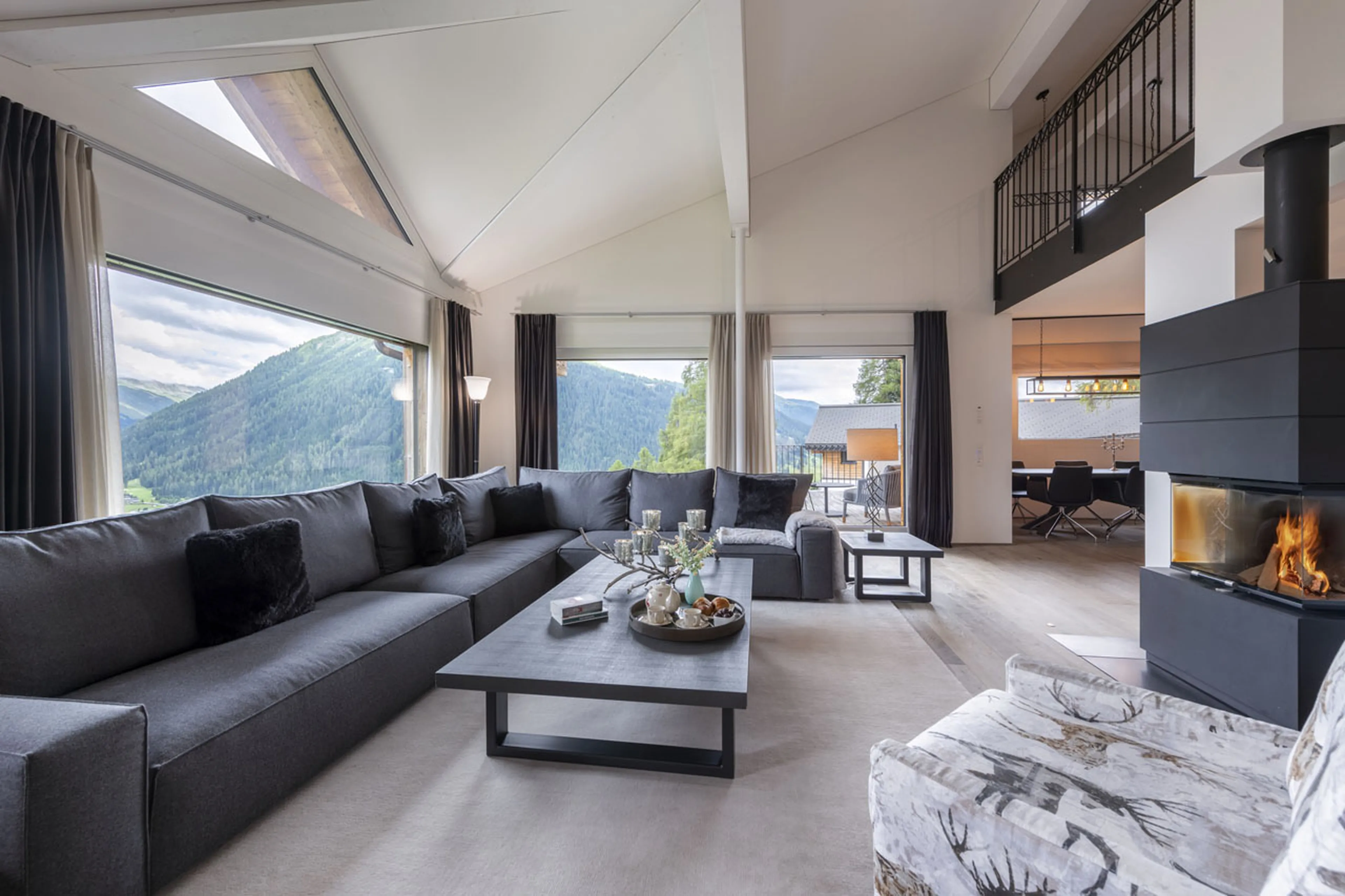 Living area fireplace  at Buelenhorn in Bortji Estate in Davos