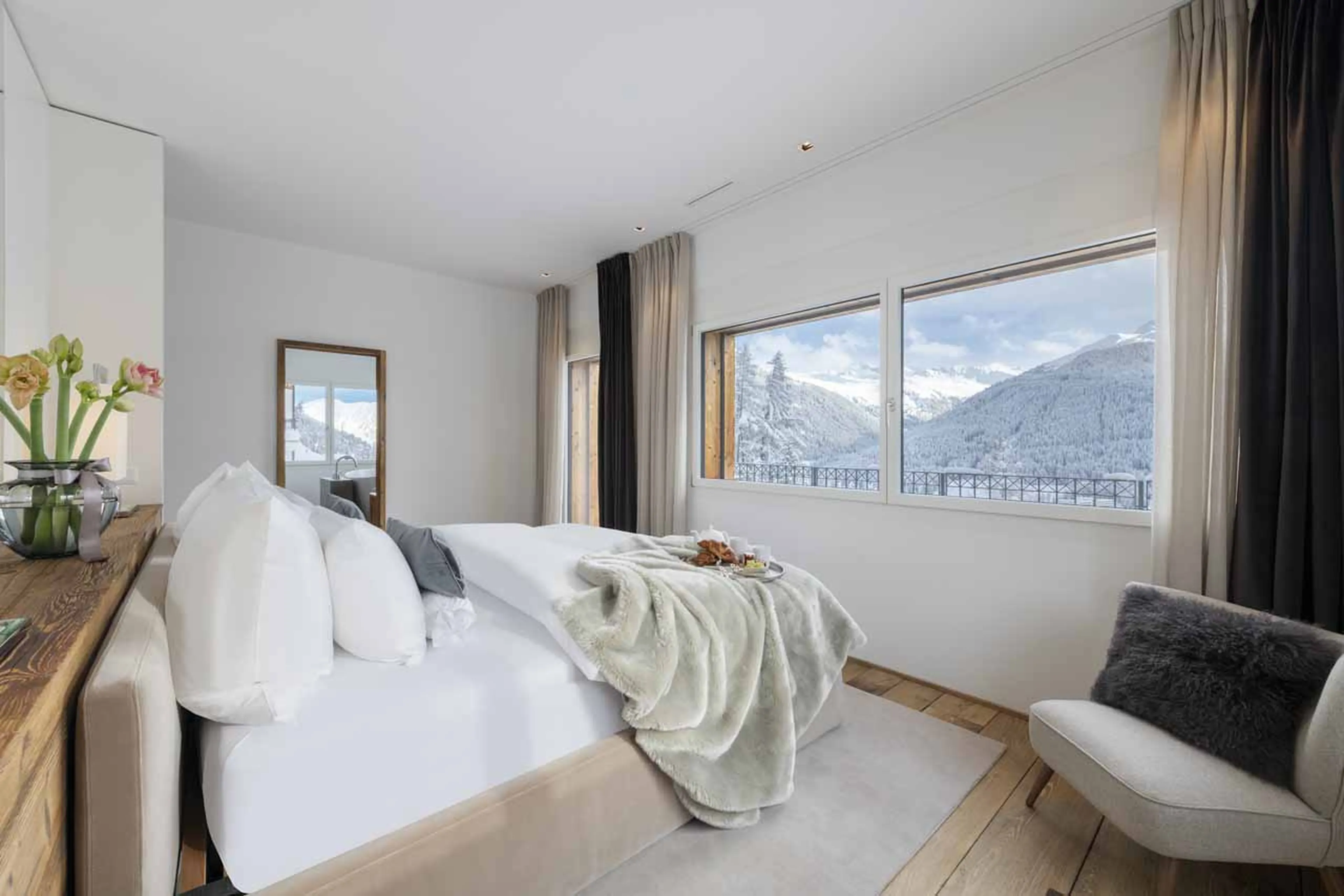 Bedroom one view from Jackobshorn in Bortji Estate in Davos