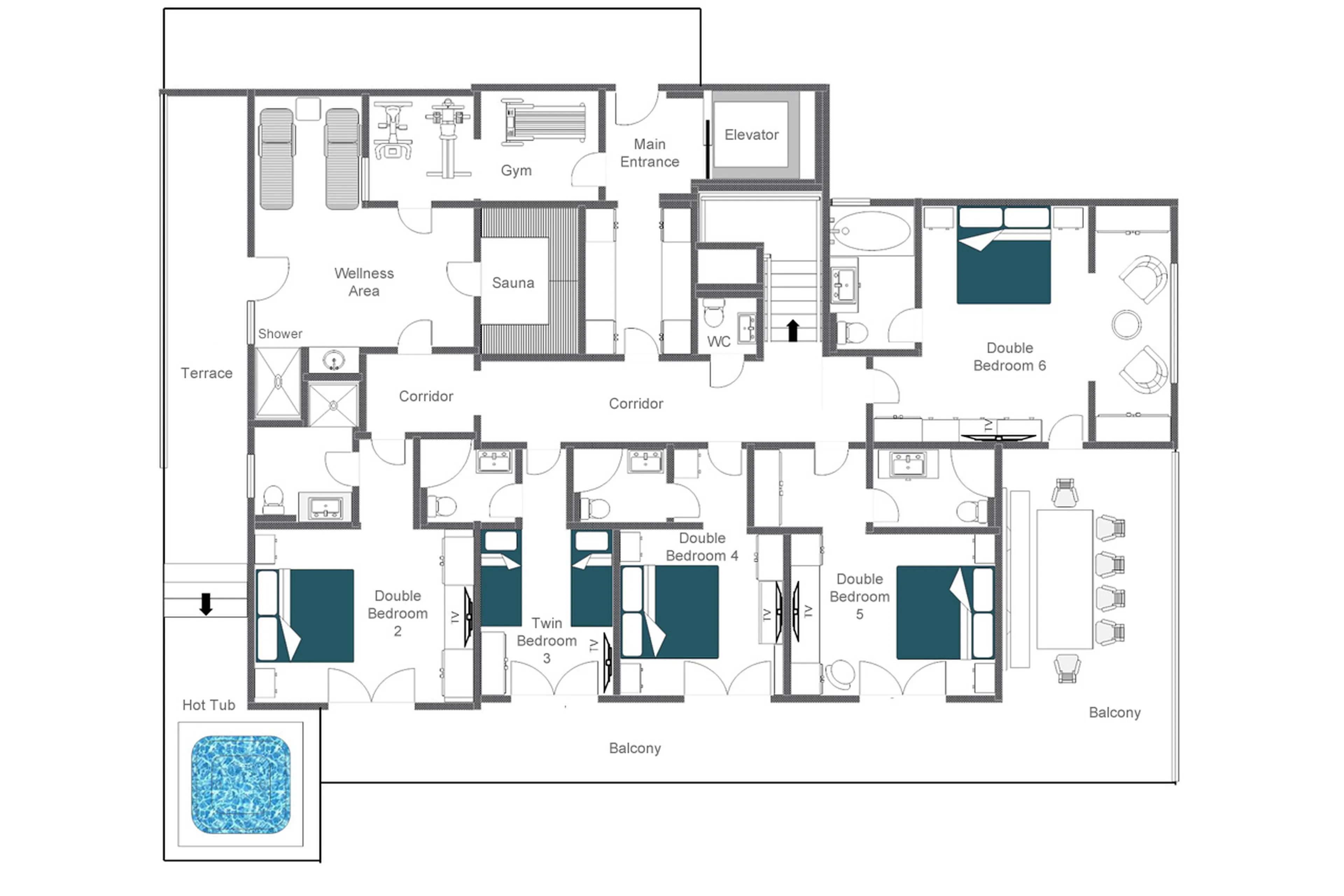 Lower level floor plan of Buhlhof Penthouse in Lech
