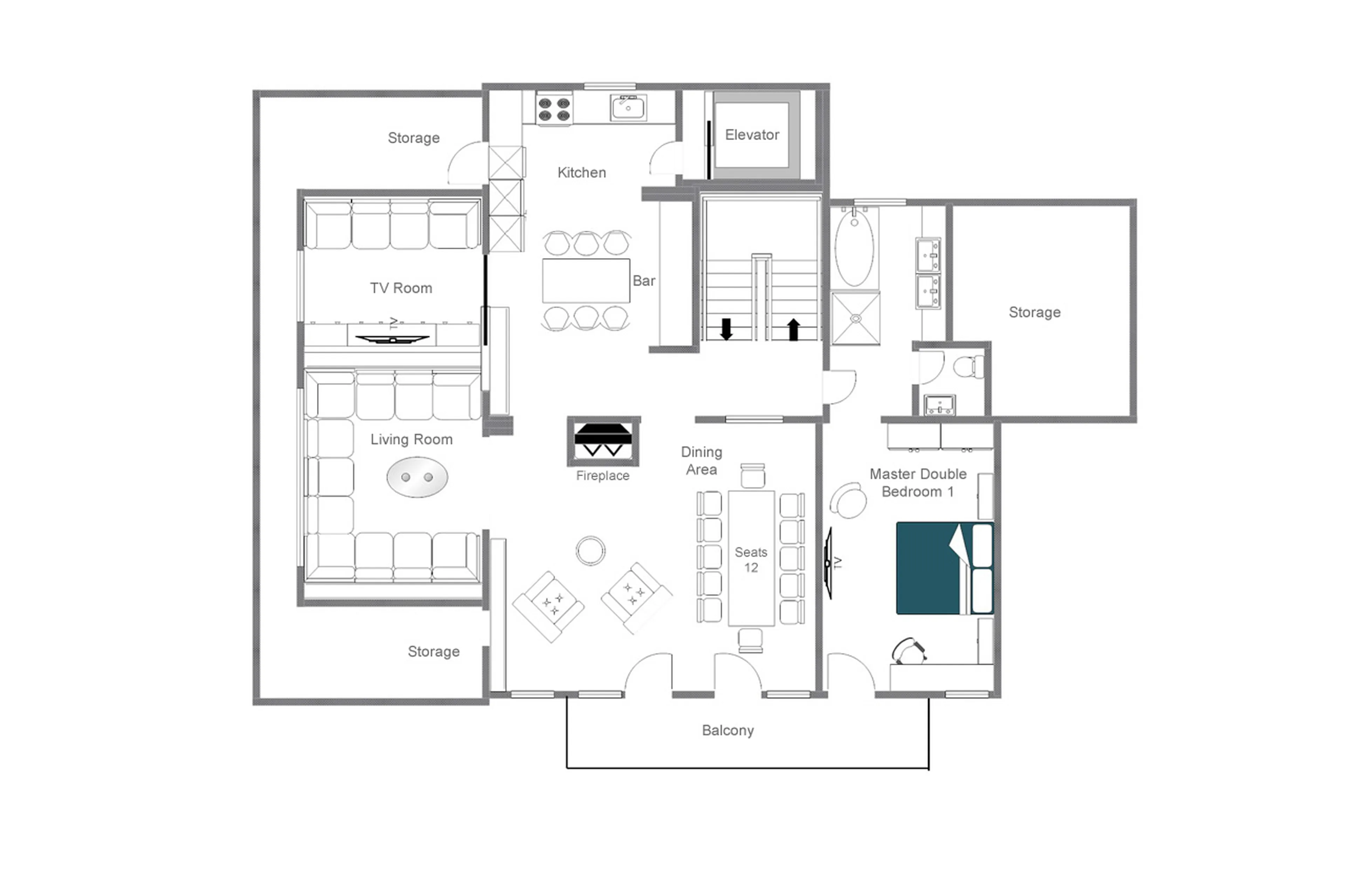 Top level floor plan of Buhlhof Penthouse in Lech