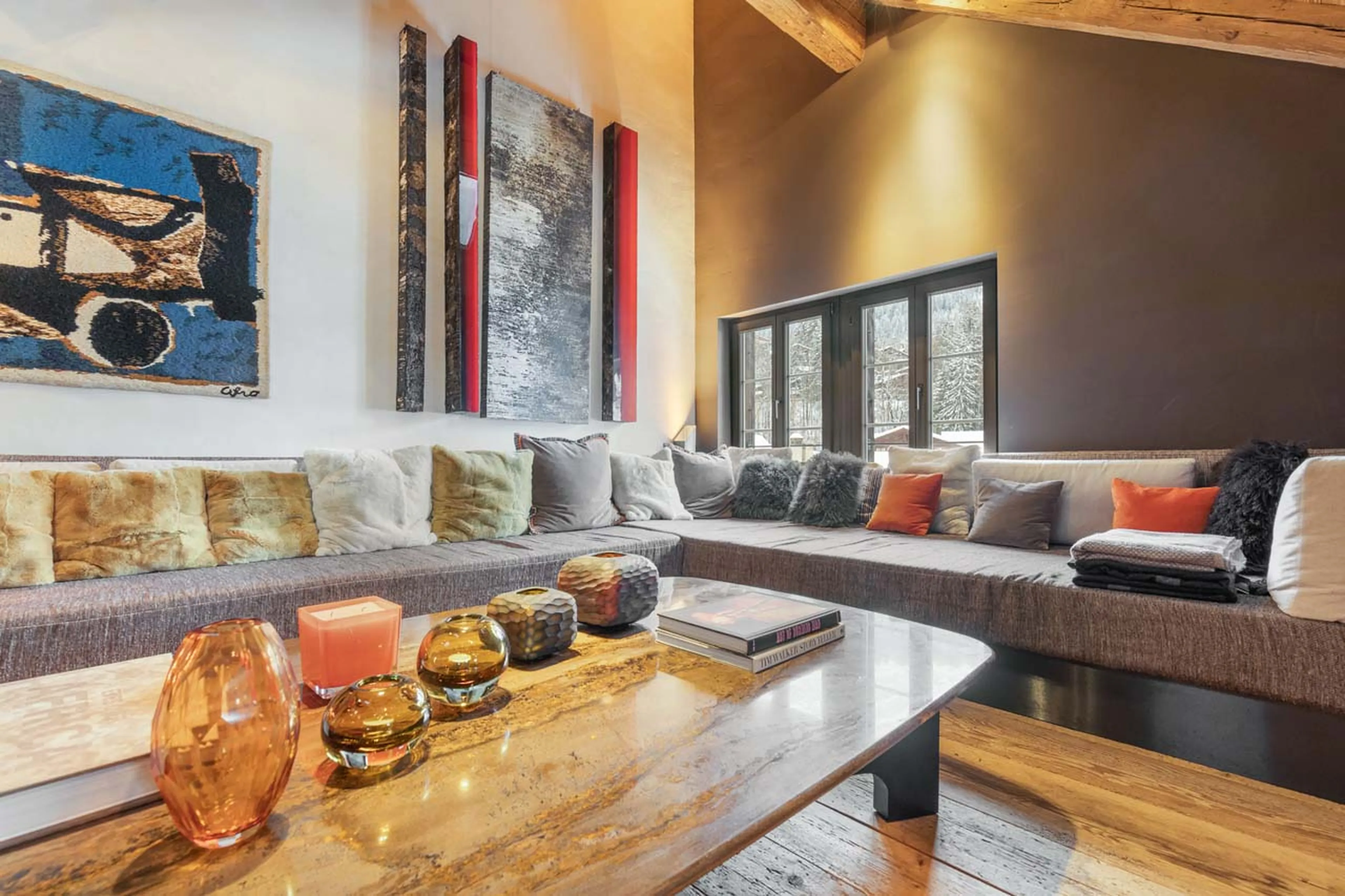 Sofas in living area at Casa Promenade in Gstaad