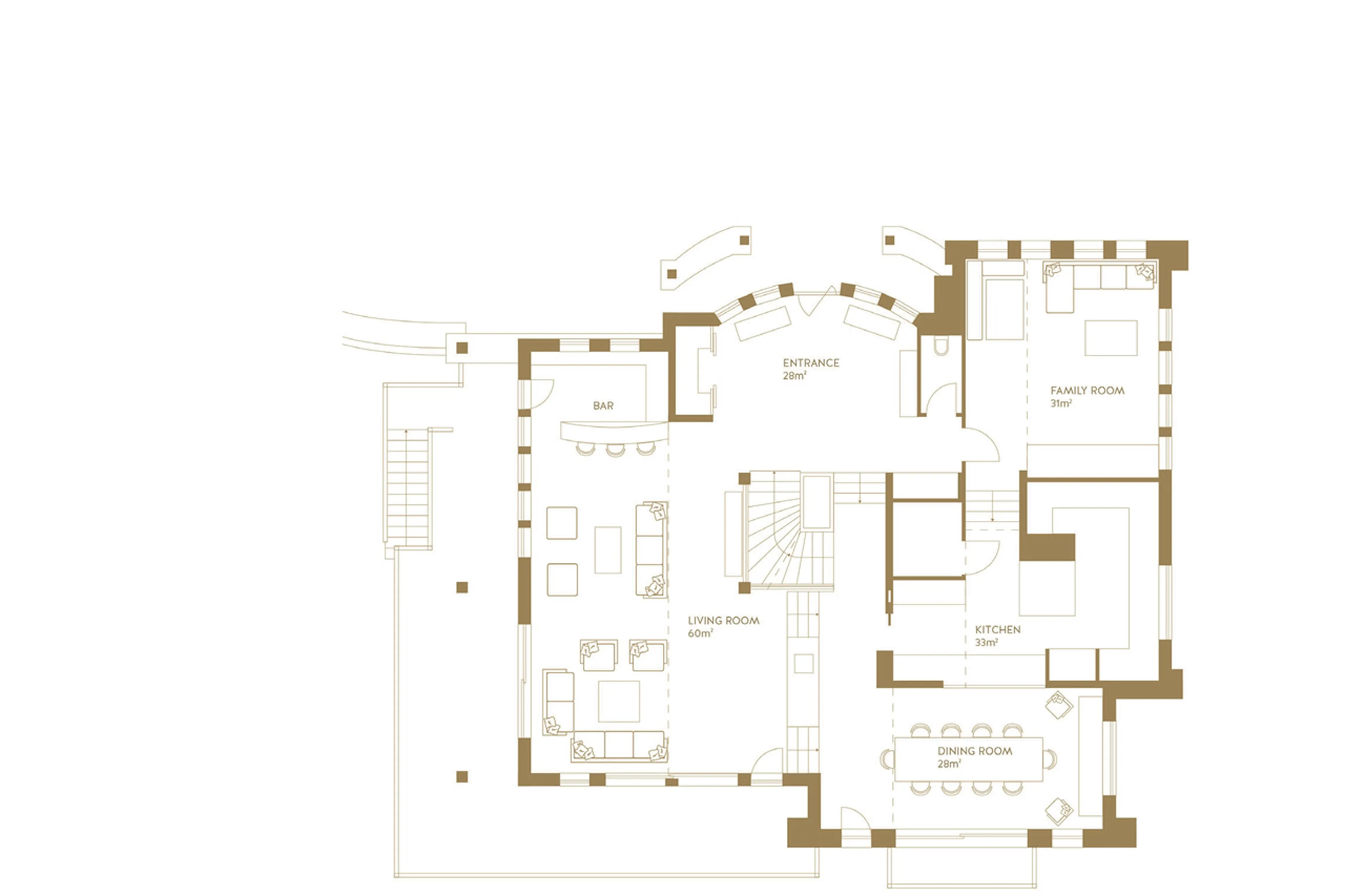 Level 0 floor plan of the Chalet 1 of Ultima Megeve