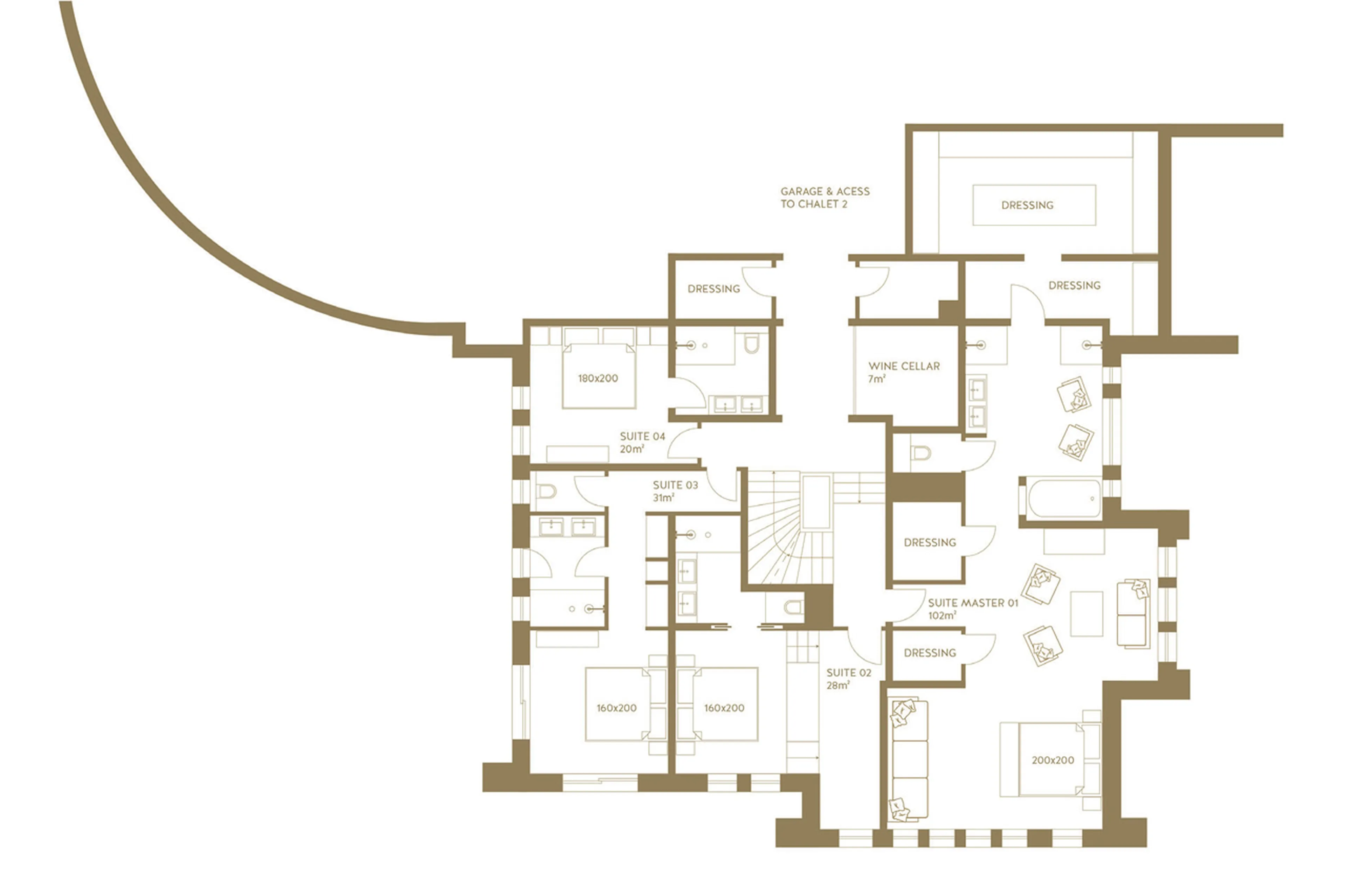 Level -1 floor plan of the Chalet 1 of Ultima Megeve