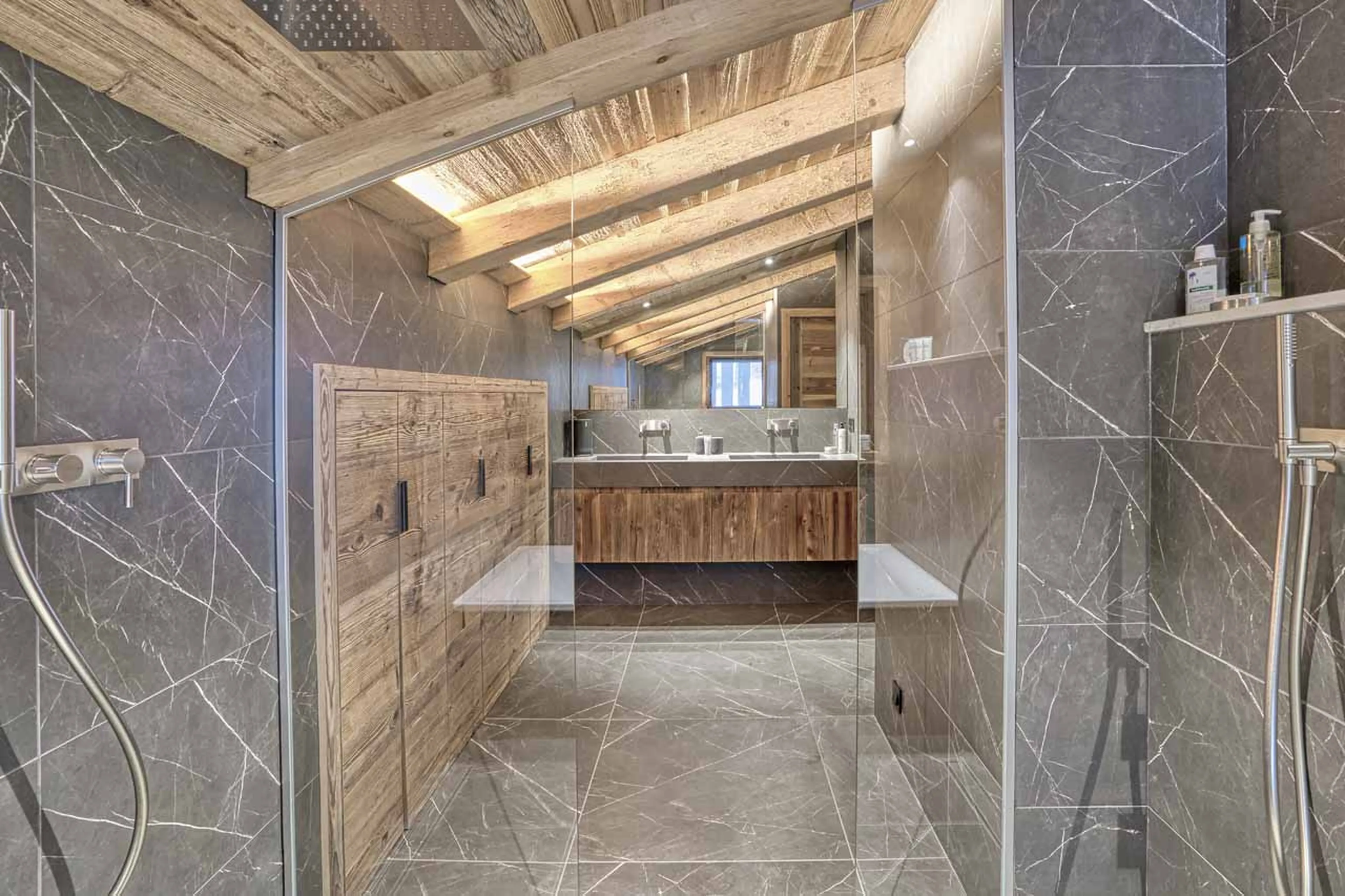 Shower in en-suite bathroom at Chalet 141 in Megeve