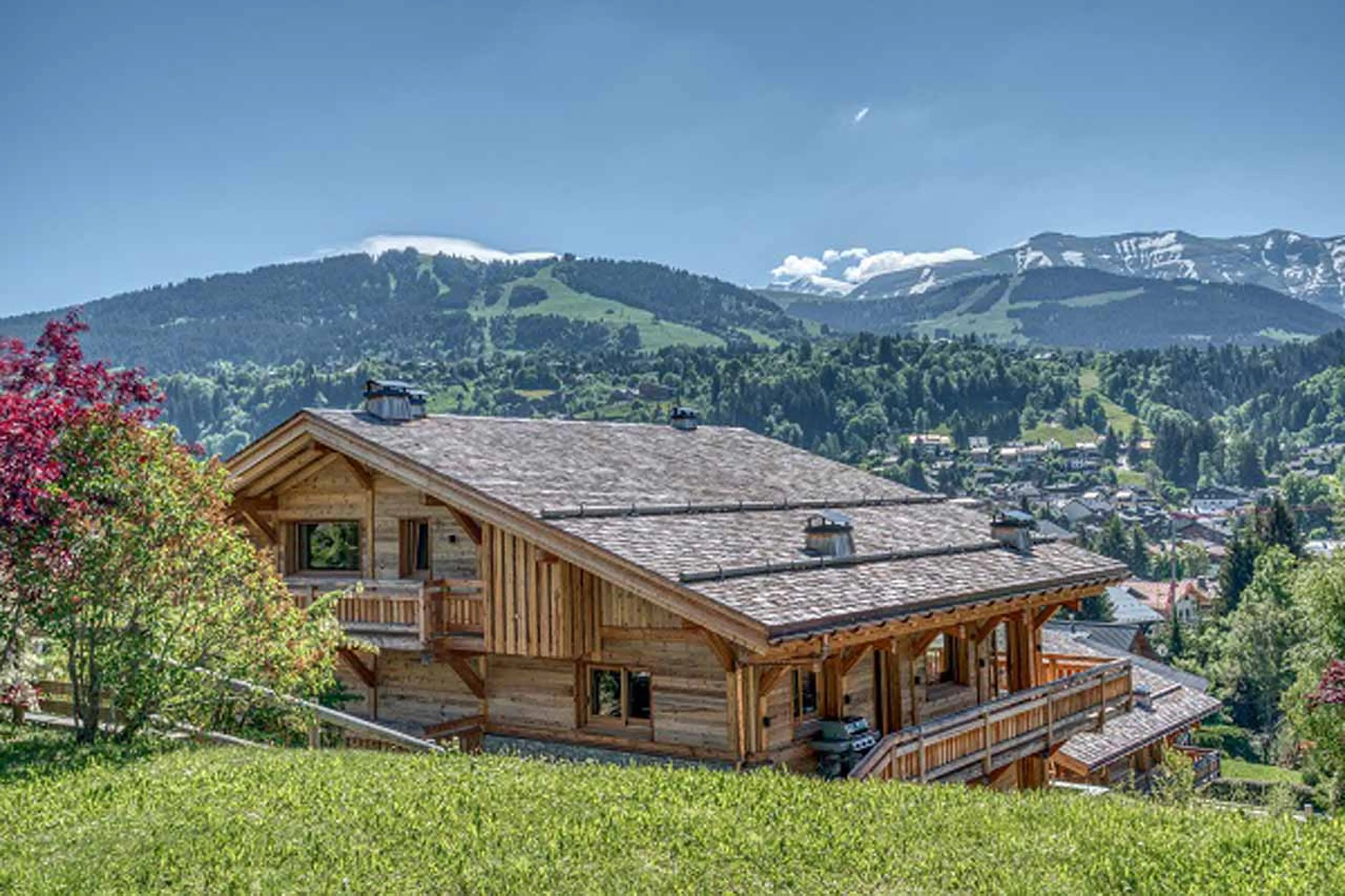 Exterior of Chalet 141 in Megeve in summer