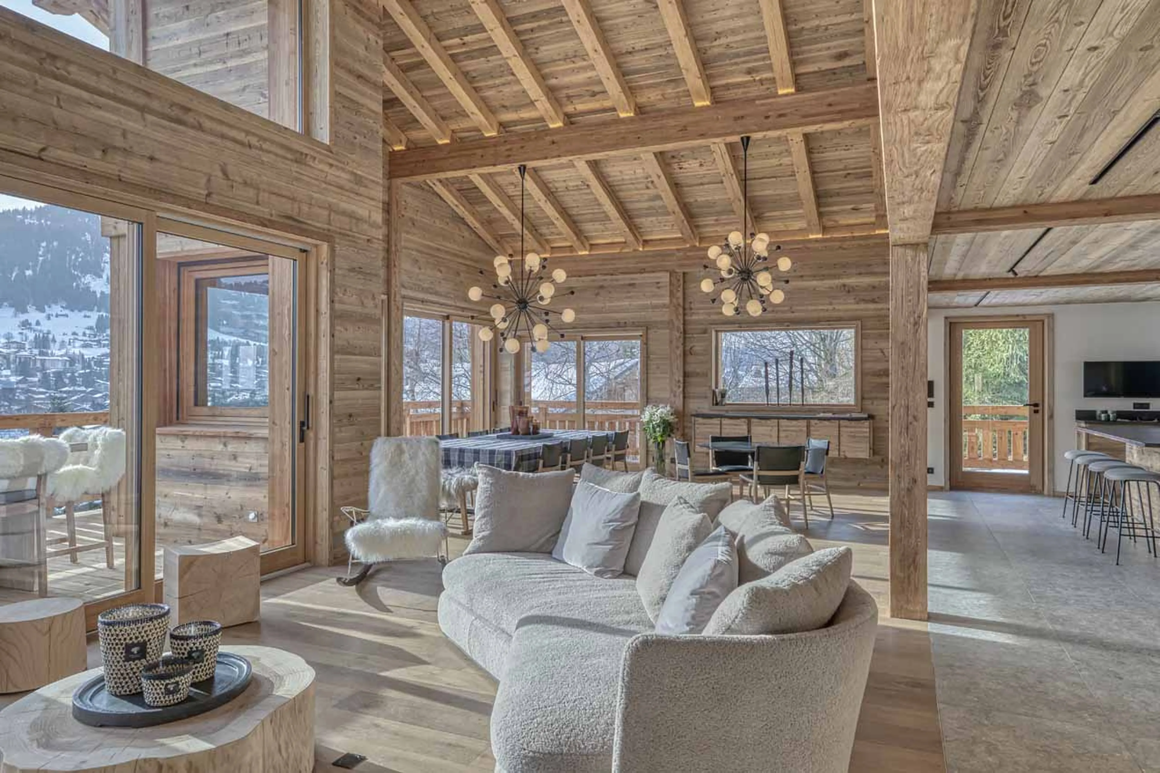 Access to terrace from living area at Chalet 141 in Megeve