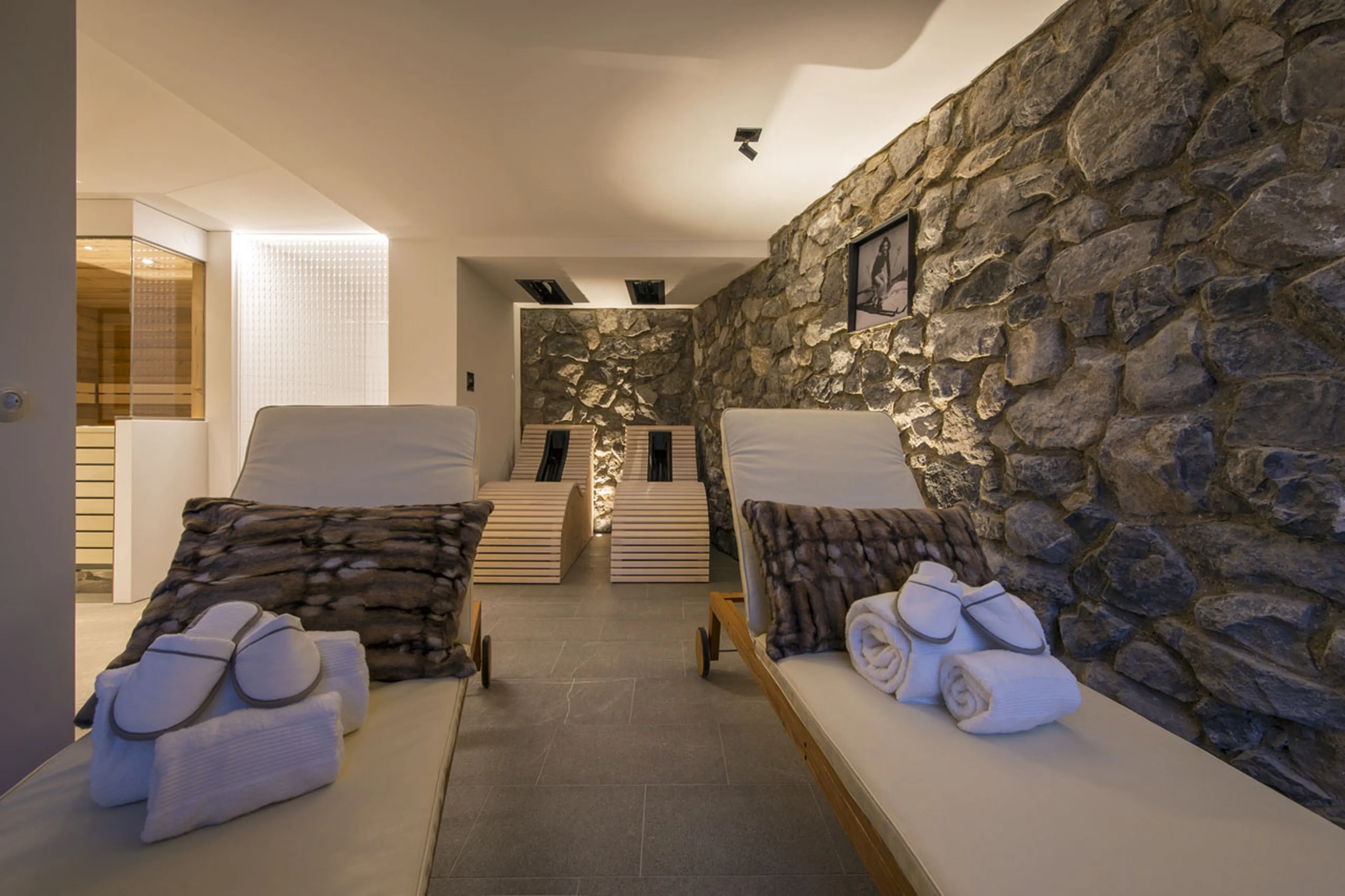 Loungers in spa area at Chalet 1597 in Lech