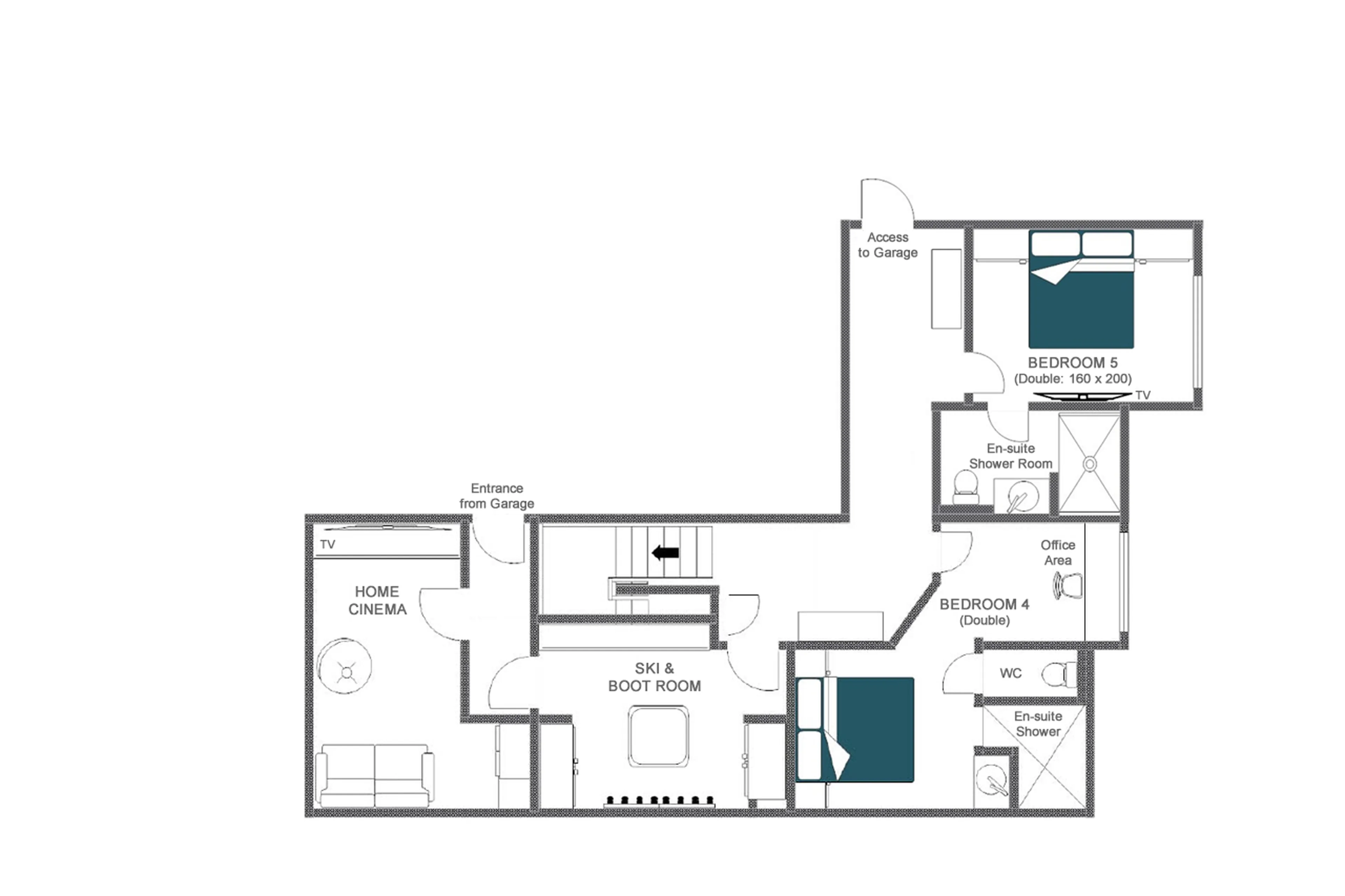 Level 0 floor plan of Chalet 1850 in Val d'Isere