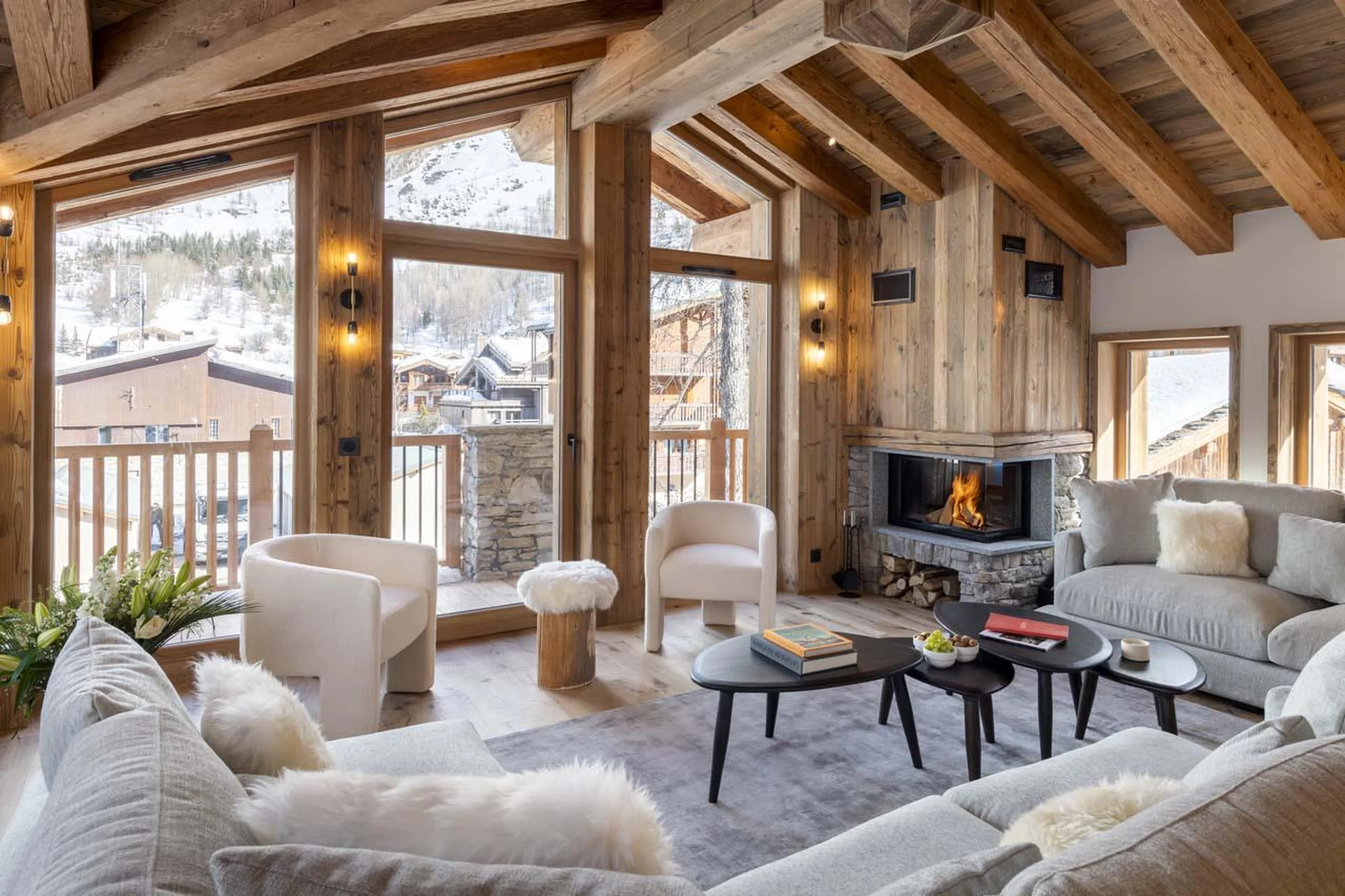 Open-plan living space at Chalet 1850 in Val d'Isere