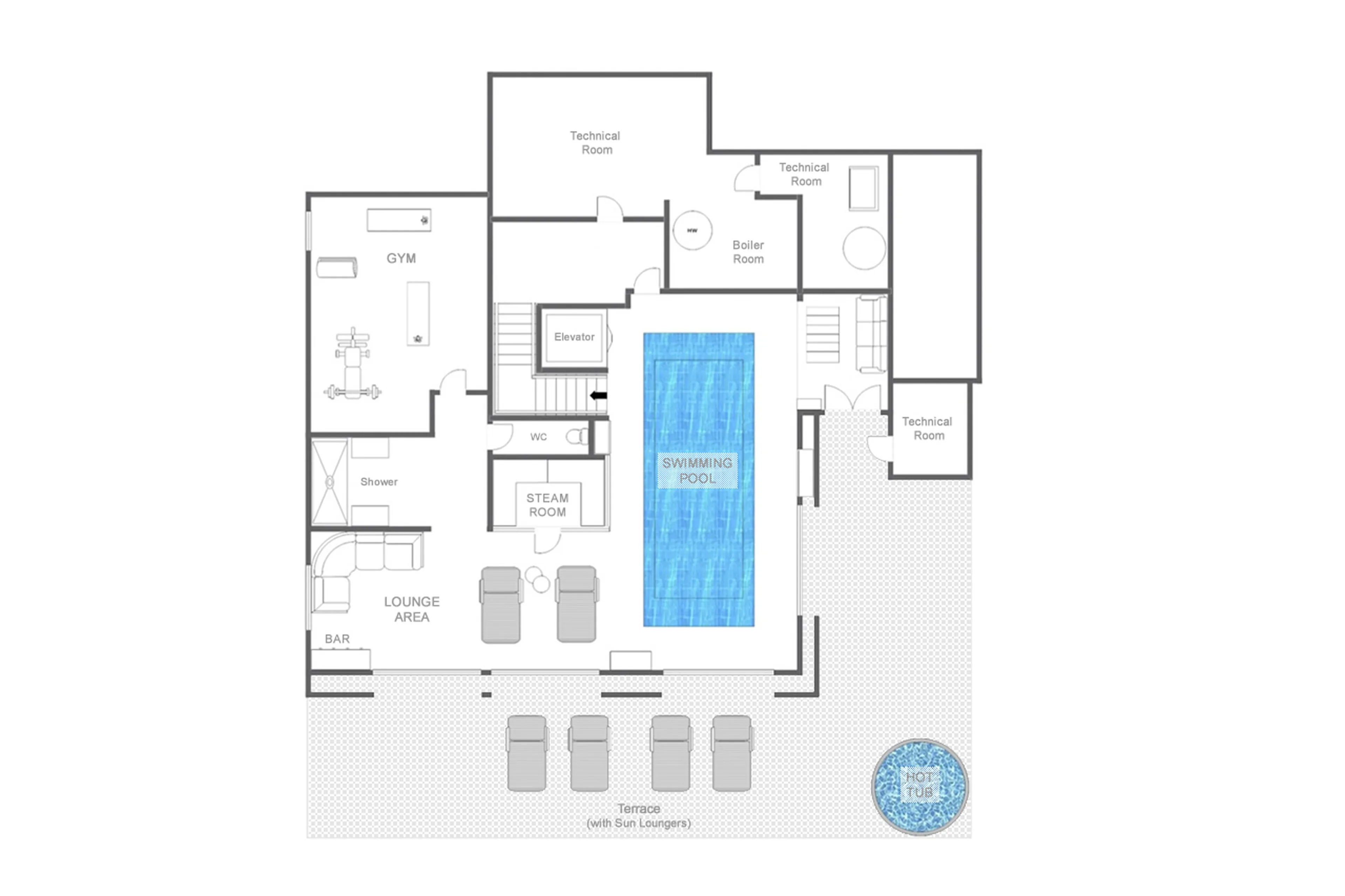 Level -2 floor plan of Chalet 1936 in Verbier