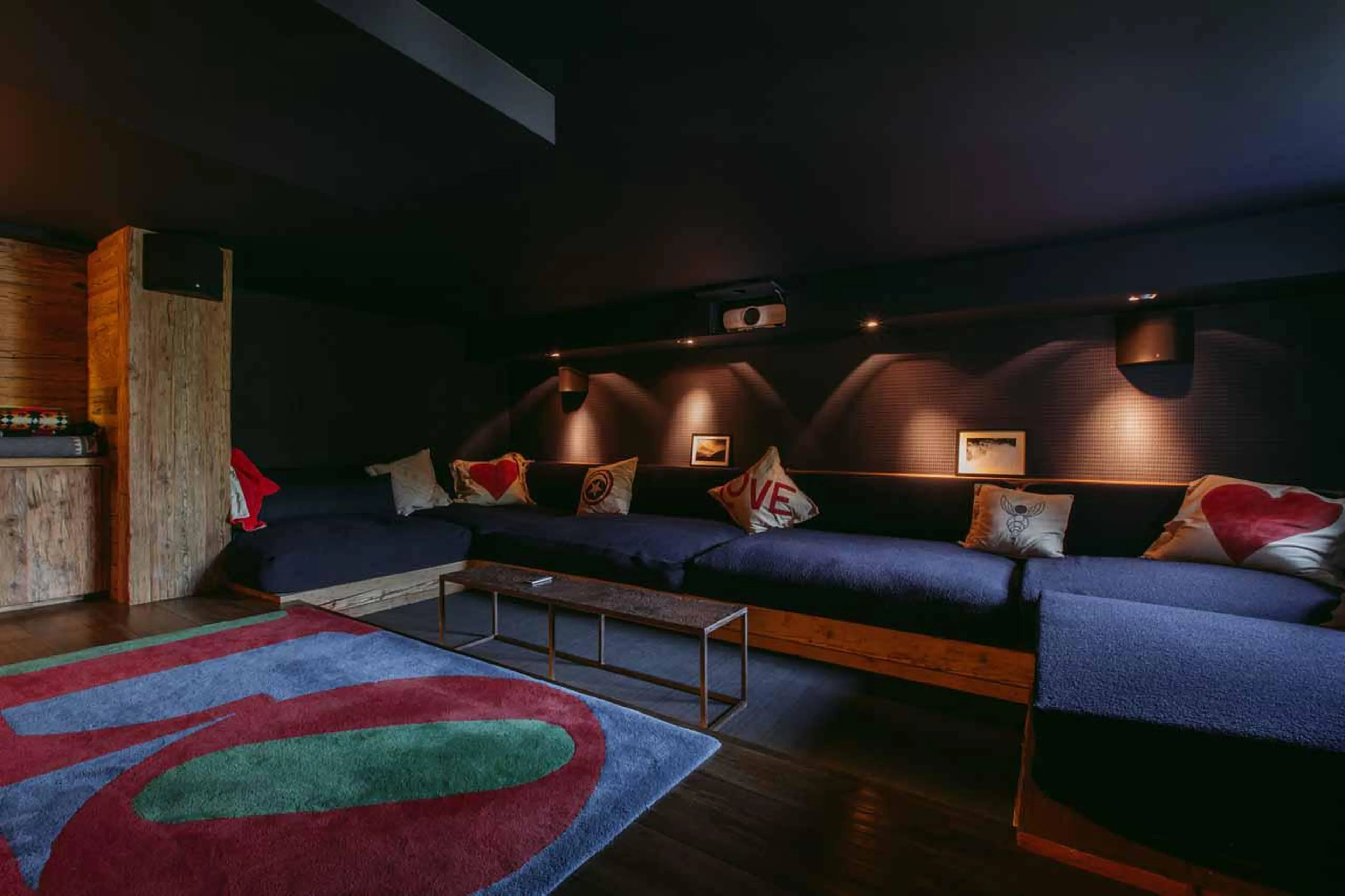 Cinema room on ground floor of Chalet 1936 in Verbier
