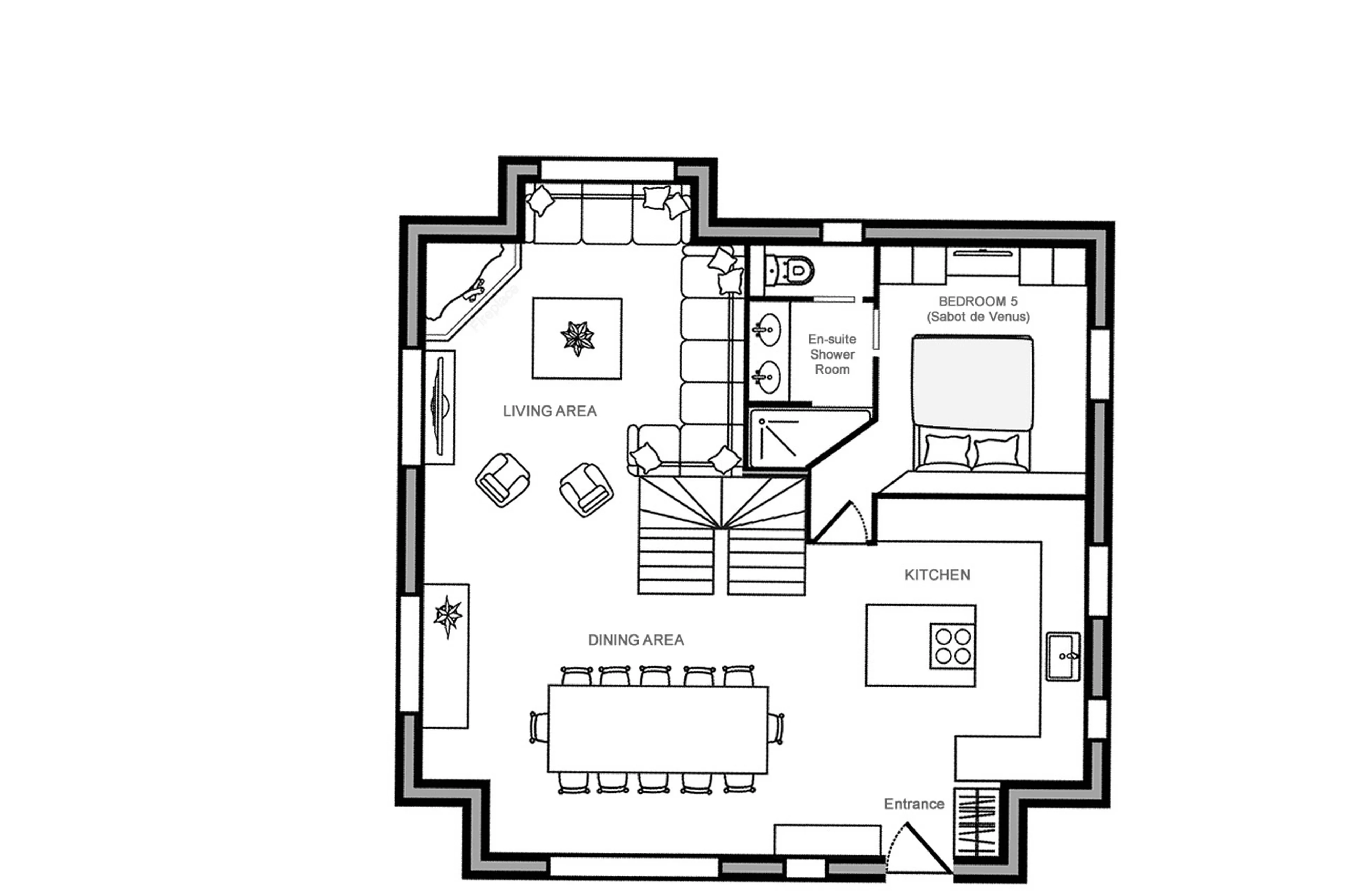 Level 0 floor plan of Chalet 1946 in Courchevel Le Praz