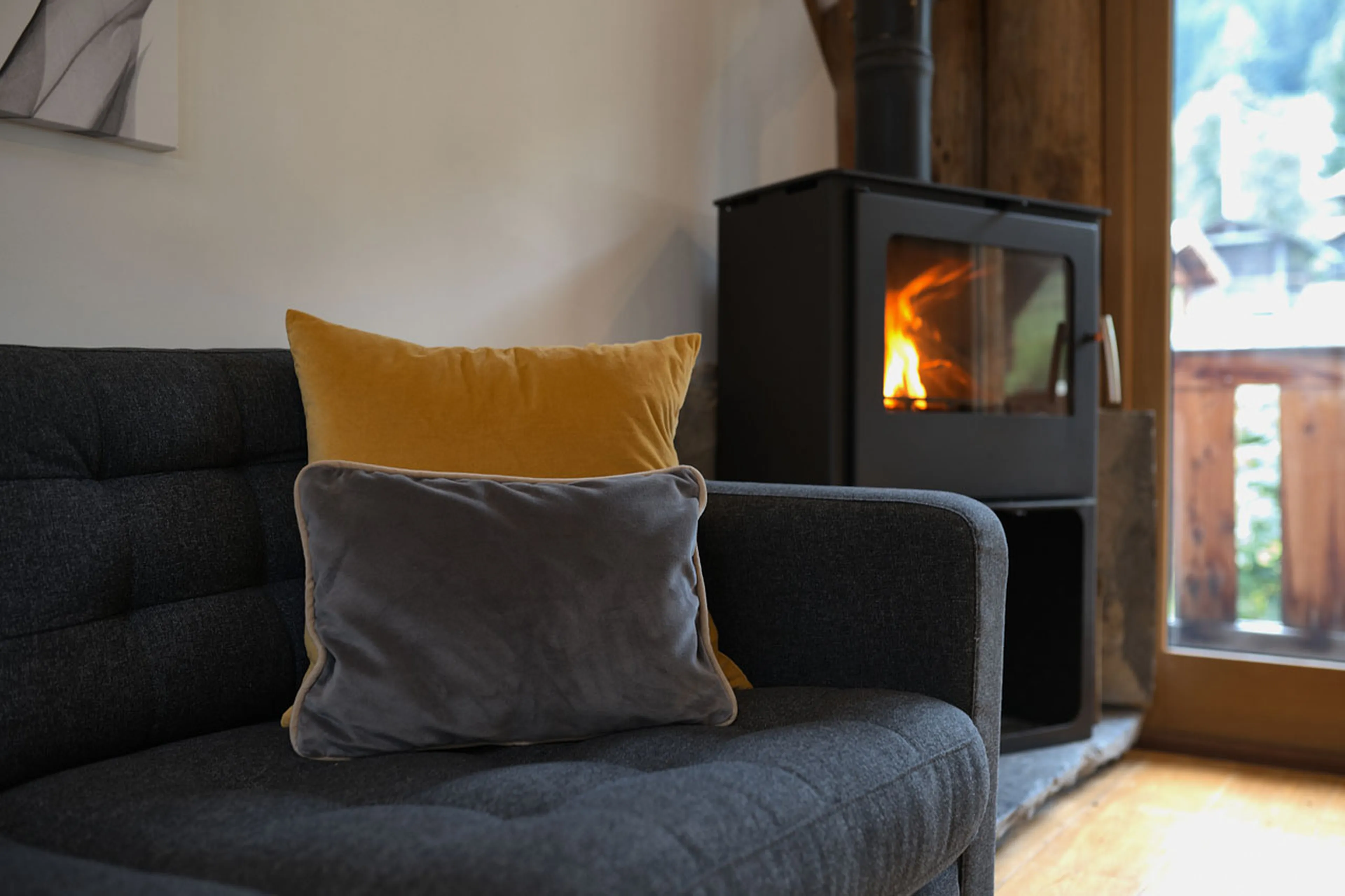 Wood burning stove at Chalet 46˚ in Morzine