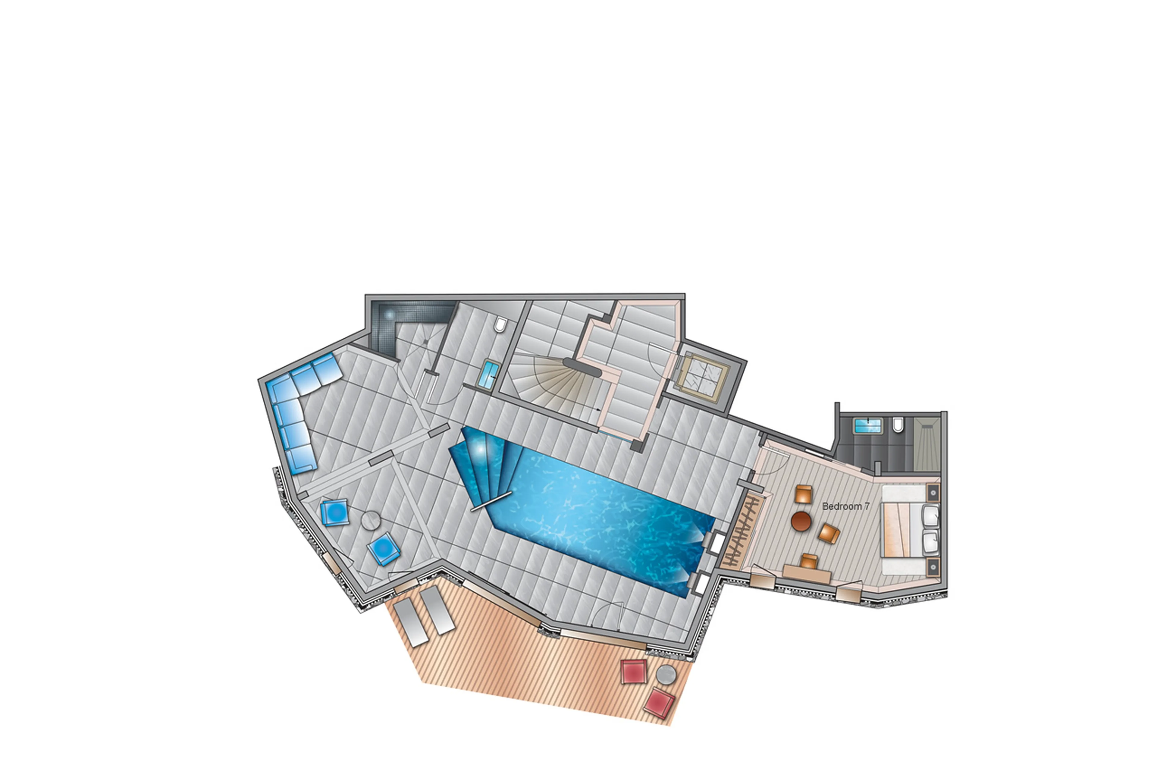 Level 0 floor plan of Chalet Abruzzes in Courchevel 1850