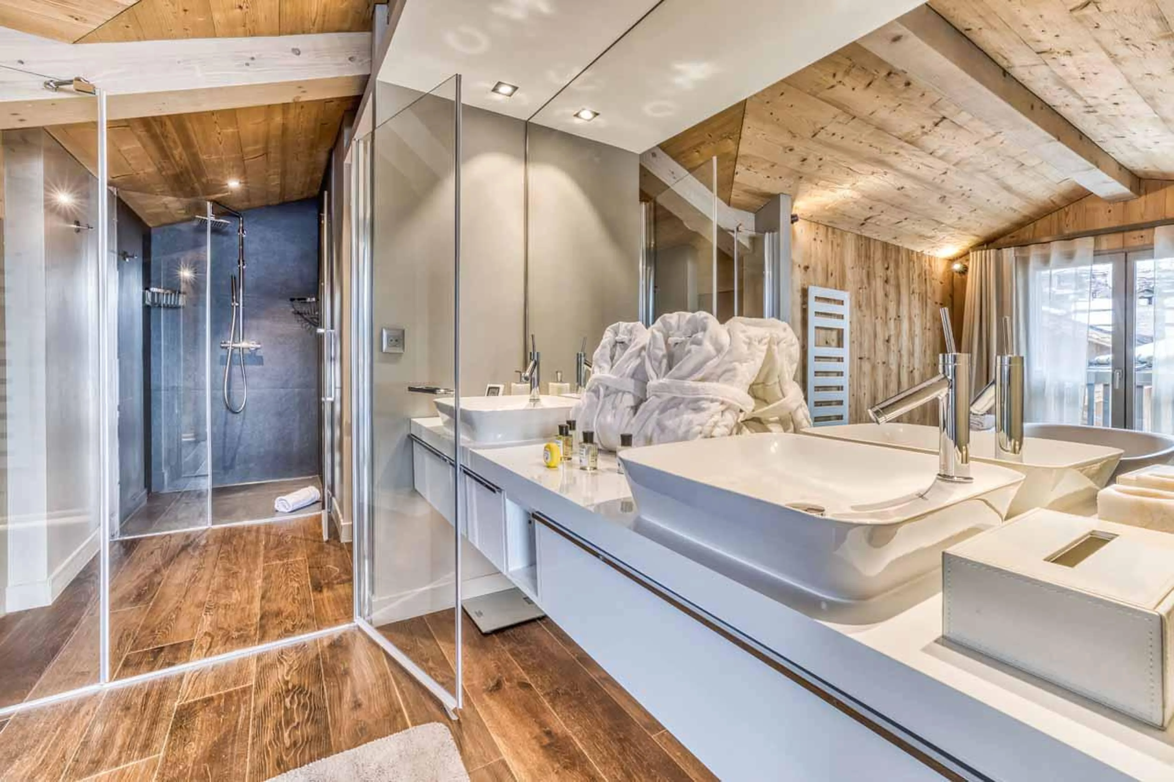 Bathroom with separate shower at Chalet Acelia in Courchevel 1550