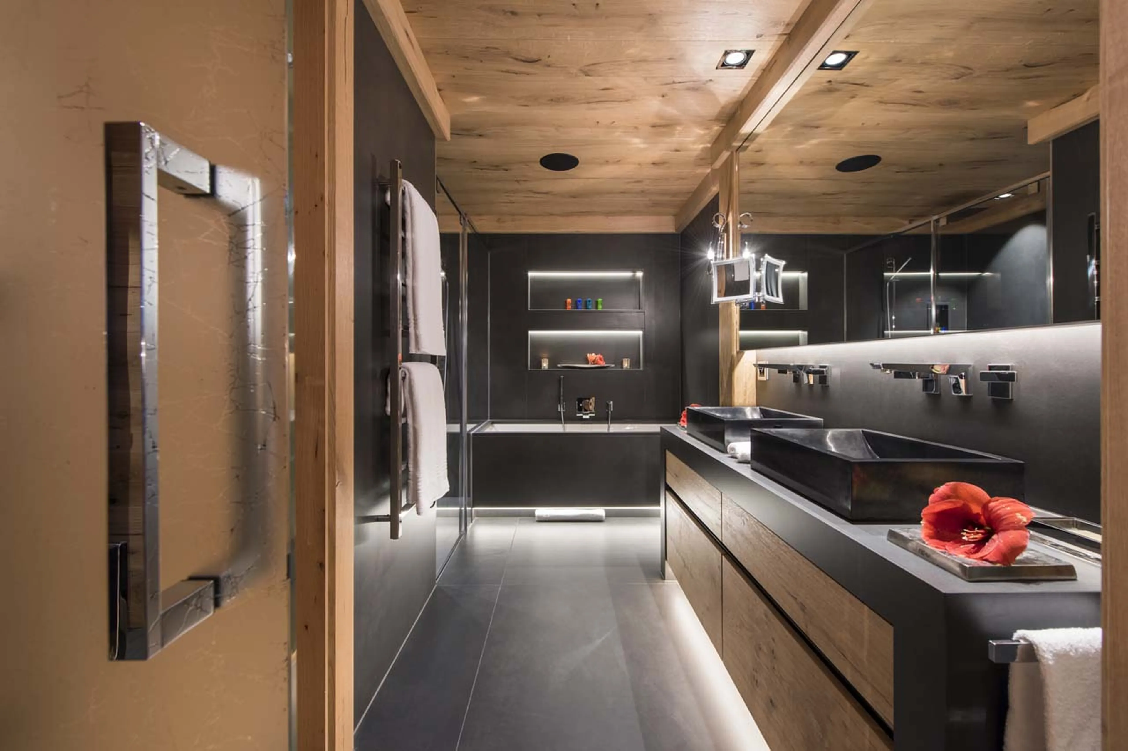 Twin basins in master bathroom of Chalet Aconcagua in Zermatt