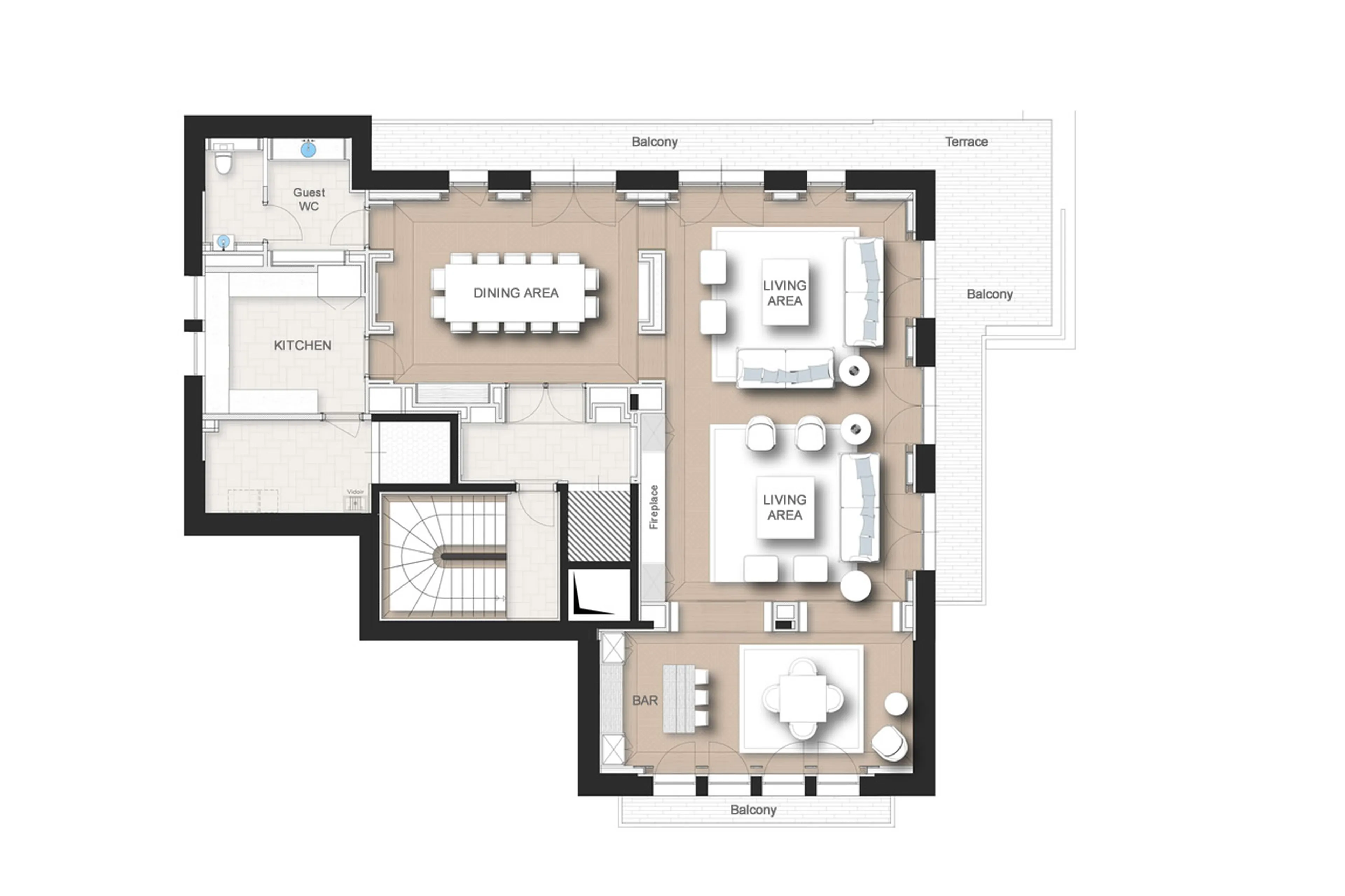 Level 2 floor plan of Chalet Airelles 1946 in Courchevel 1850
