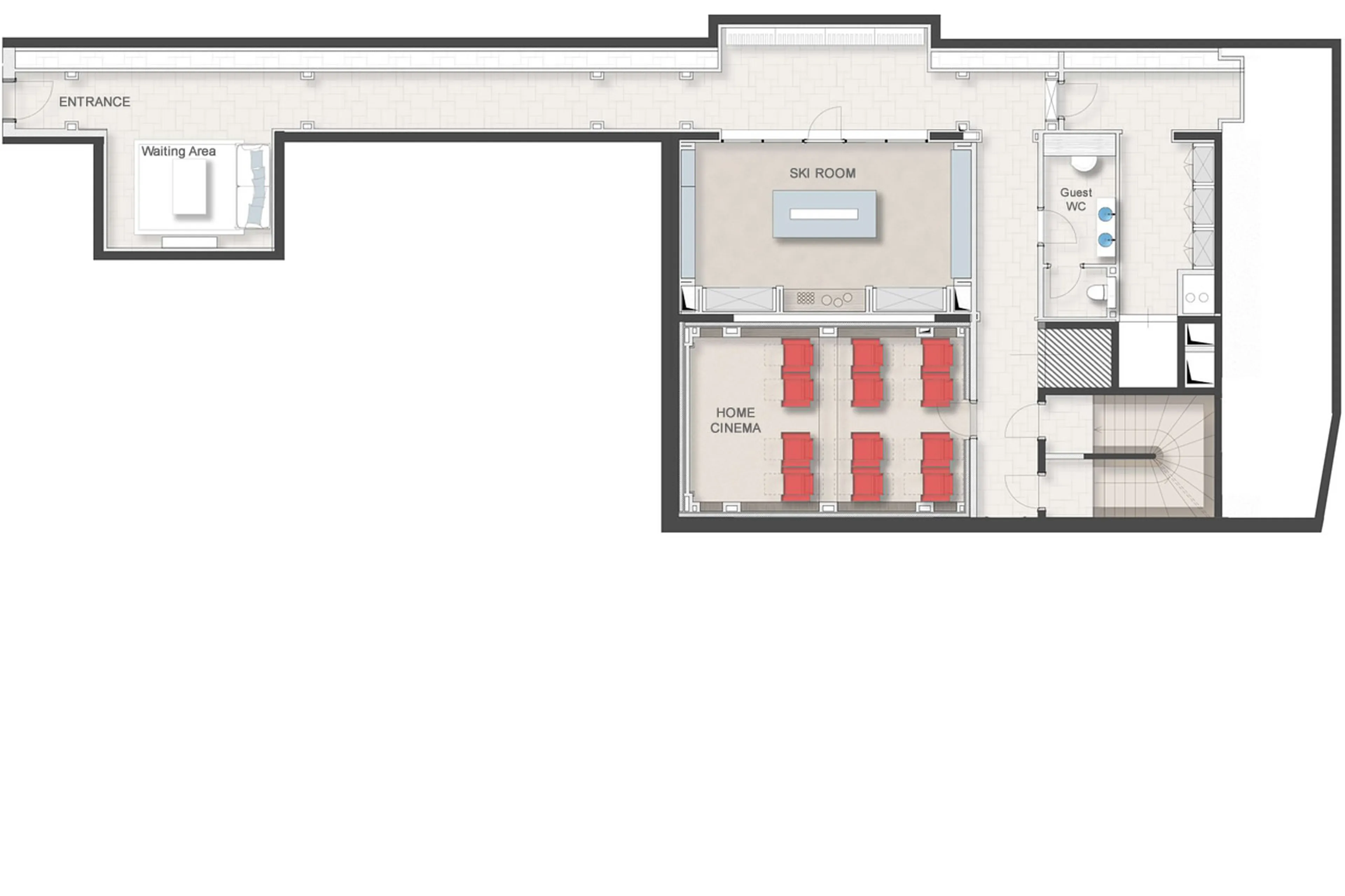 Level -1 floor plan of Chalet Airelles 1992 in Courchevel 1850