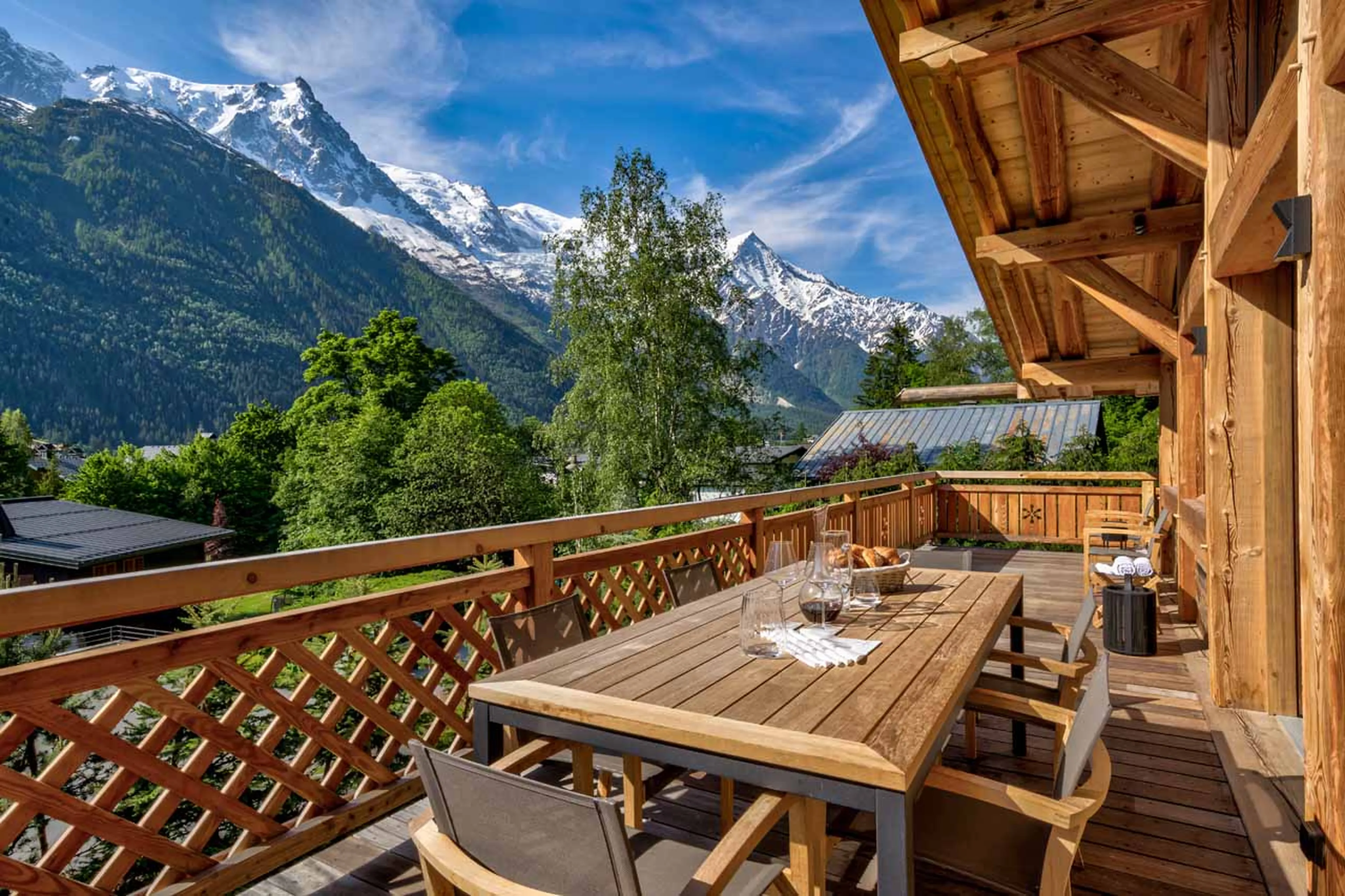 Dining on terrace at Chalet Alaska in Chamonix