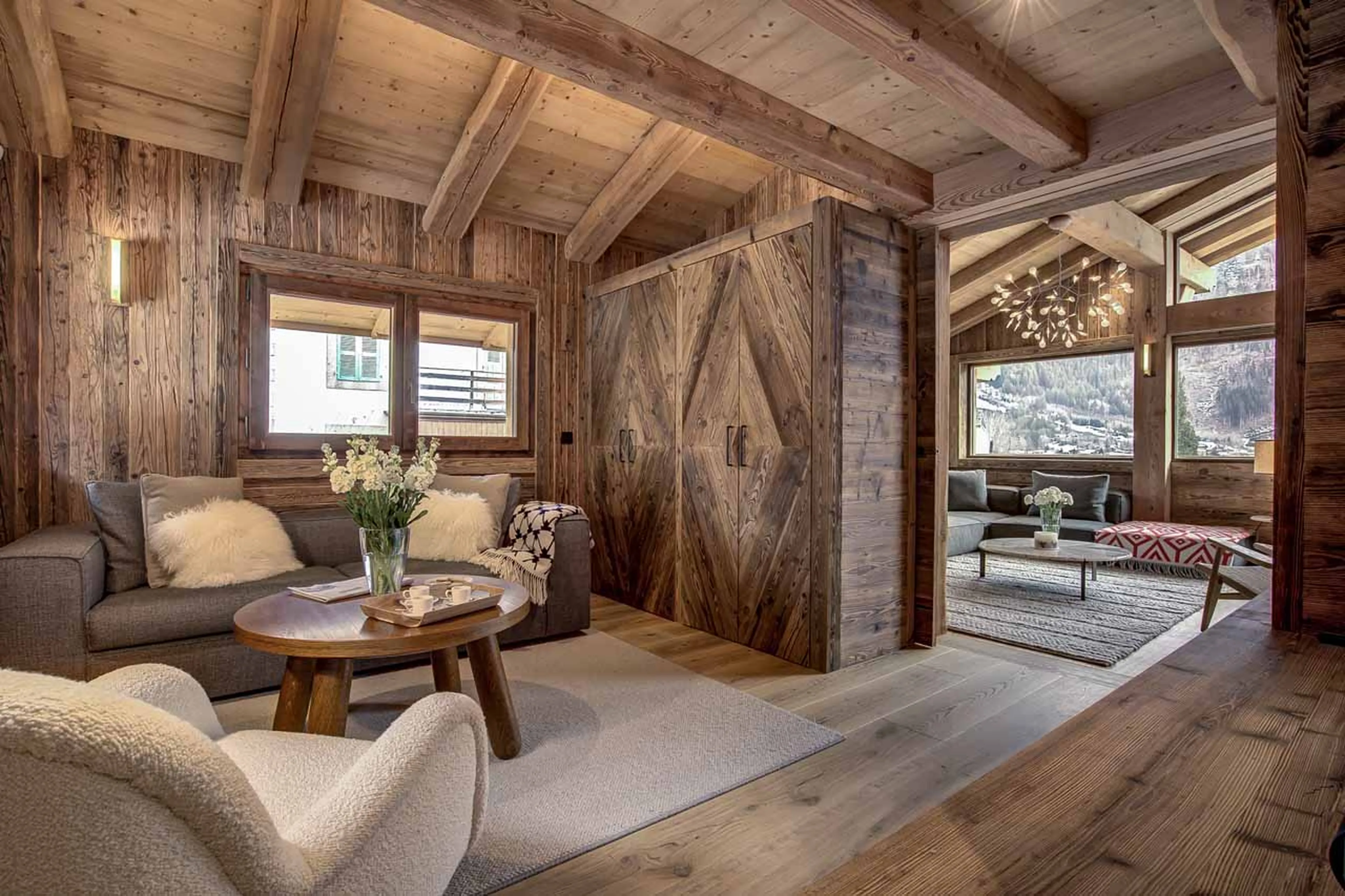 Sofas in TV lounge at Chalet Alaska in Chamonix
