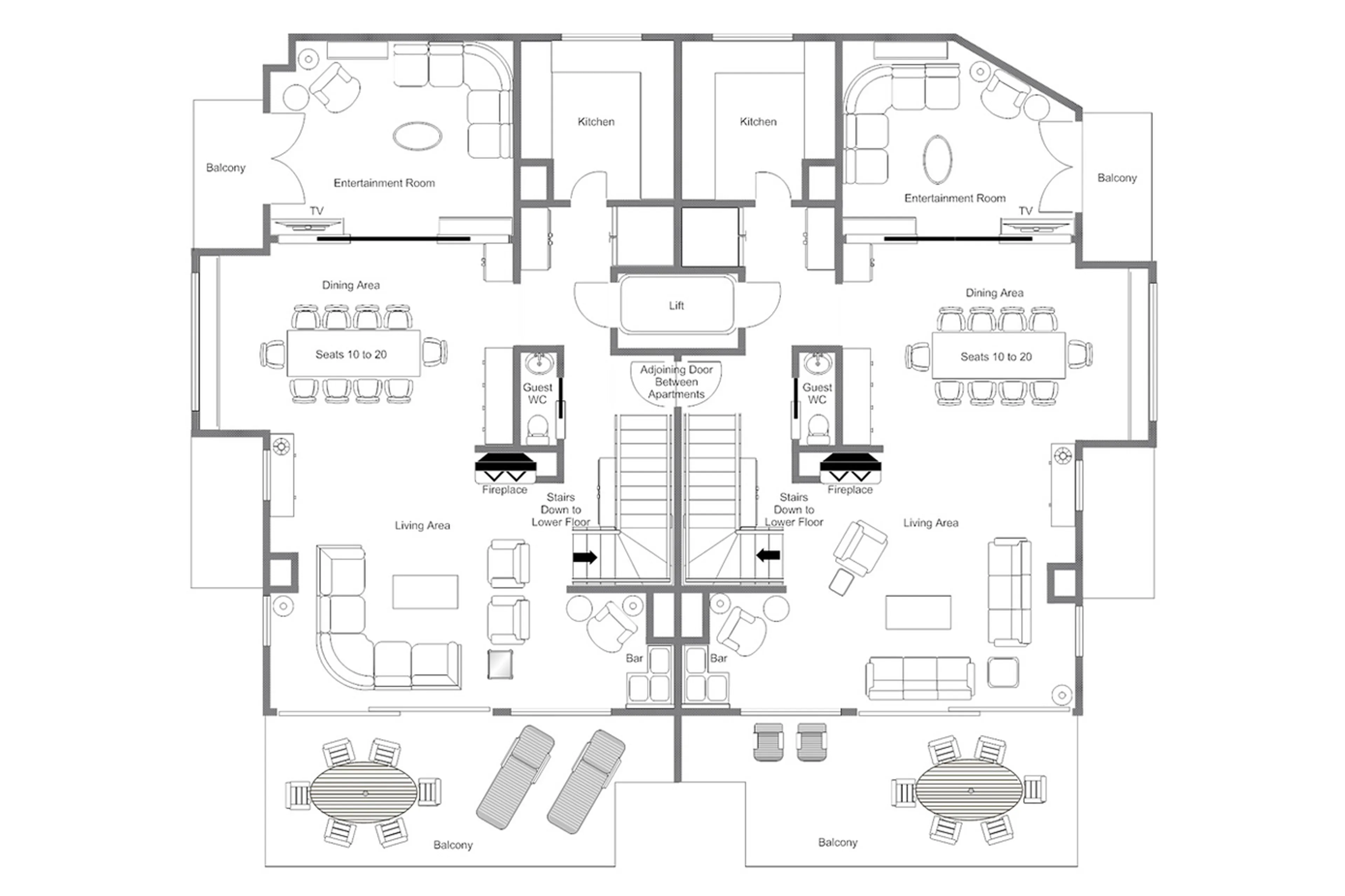 Level 2 floor plan of Chalet Alex in Zermatt